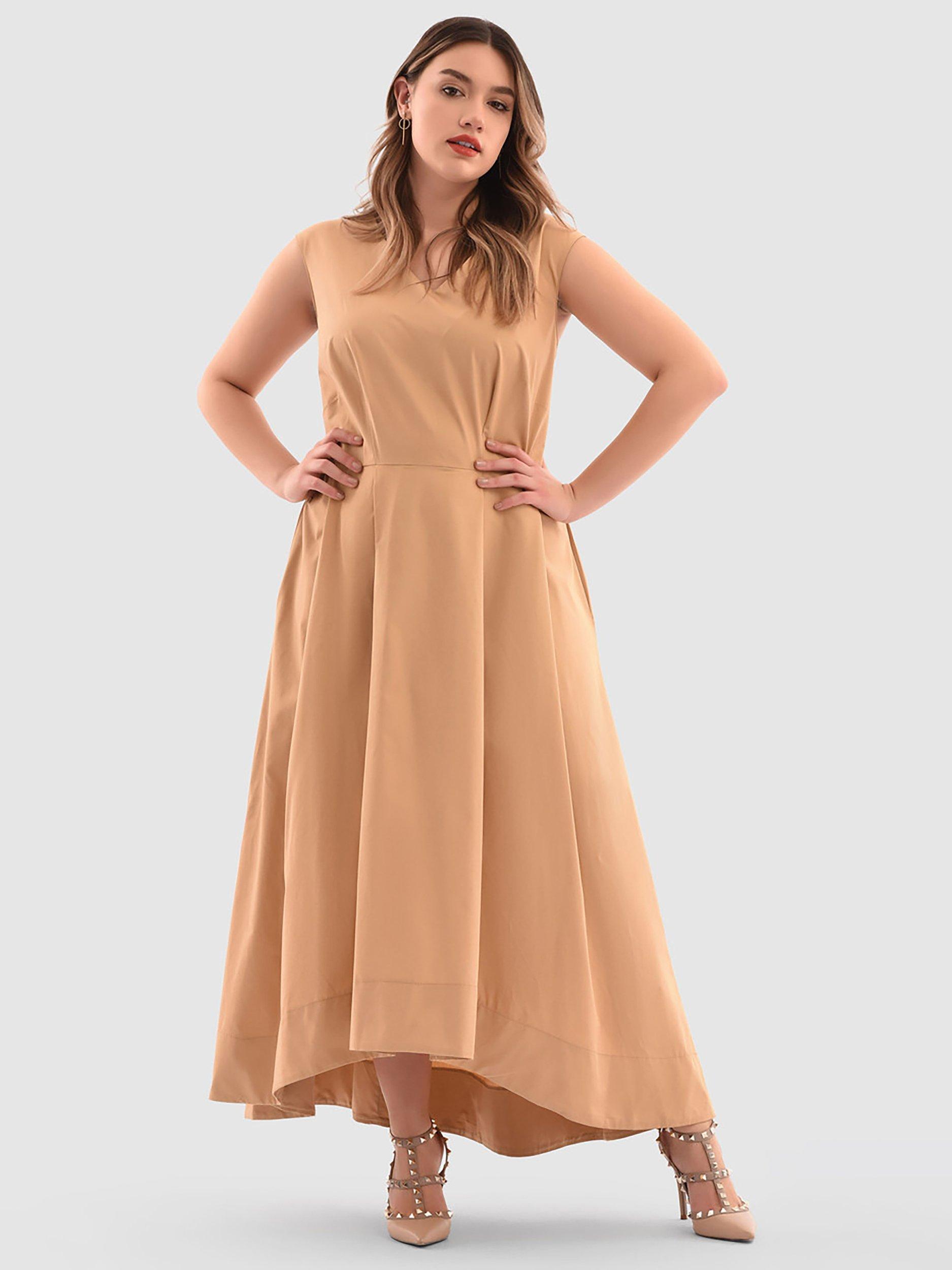 Product image 1 of 4, which shows Closet London Curve High Low Maxi Dress, Camel, 28