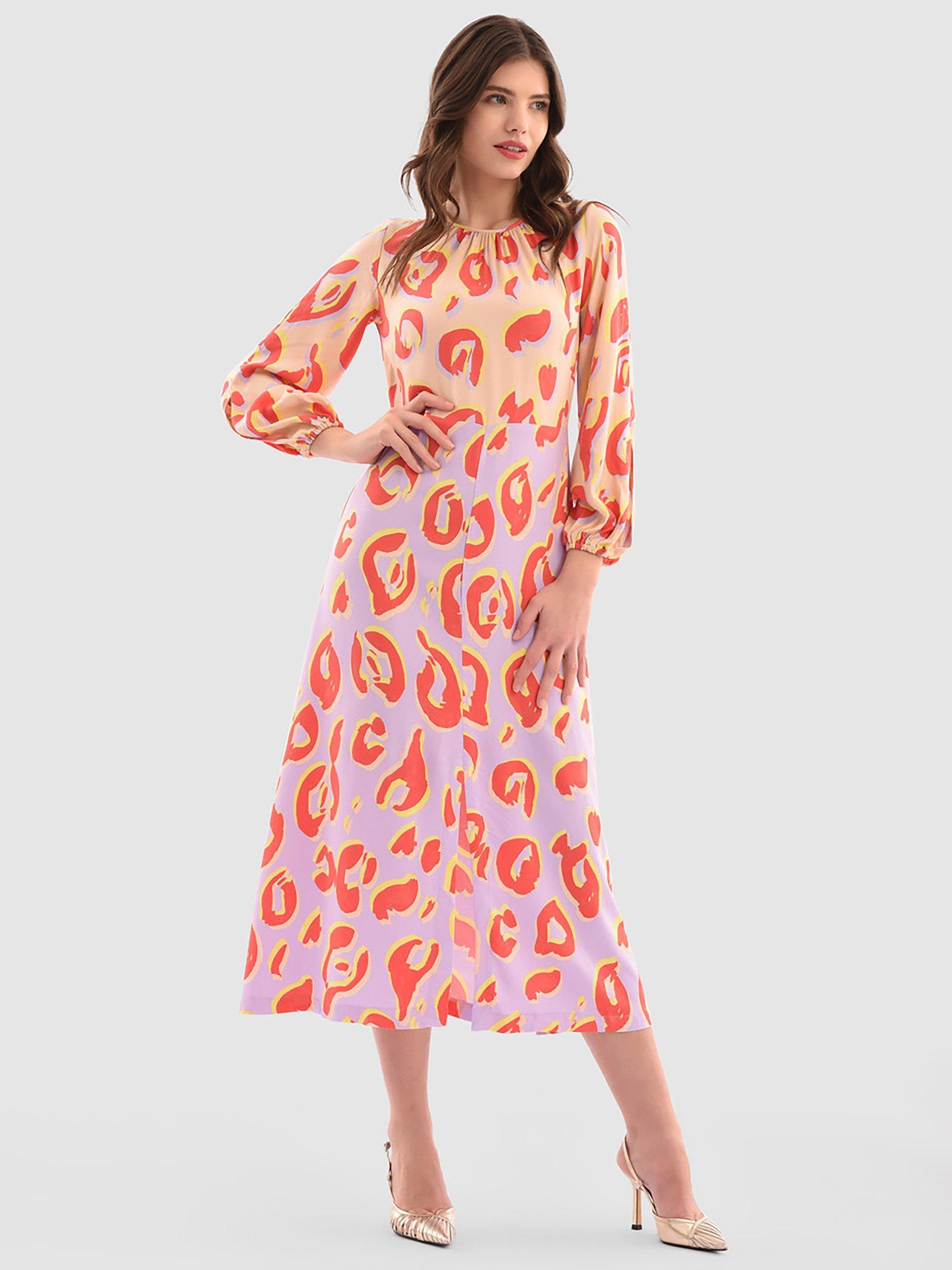 Product image 1 of 4, which shows Closet London Gathered Neck A-Line Midi Dress, Purple/Multi, 8