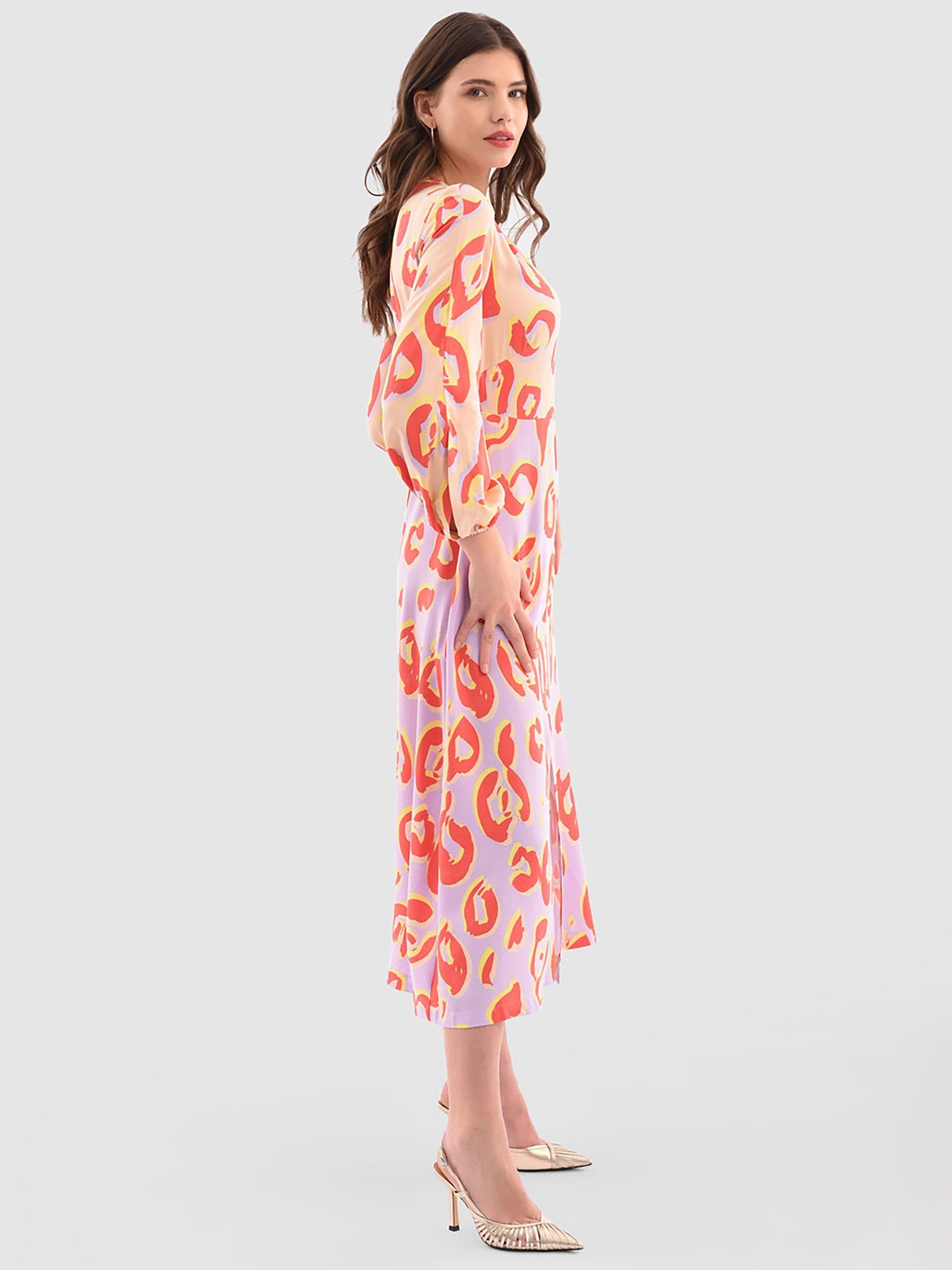 Product image 2 of 4, which shows Closet London Gathered Neck A-Line Midi Dress, Purple/Multi, 8