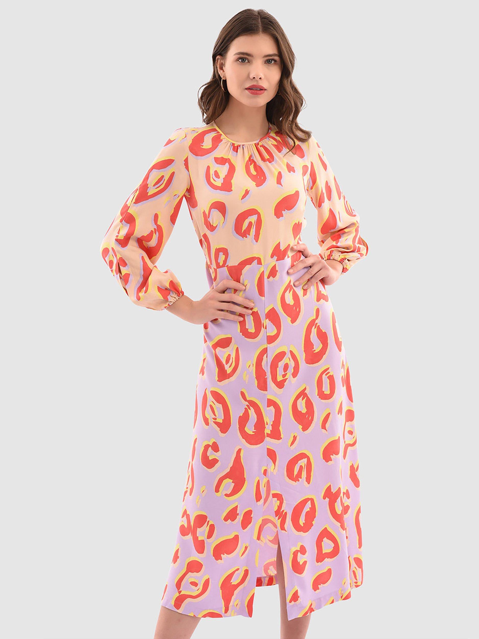 Product image 3 of 4, which shows Closet London Gathered Neck A-Line Midi Dress, Purple/Multi, 8