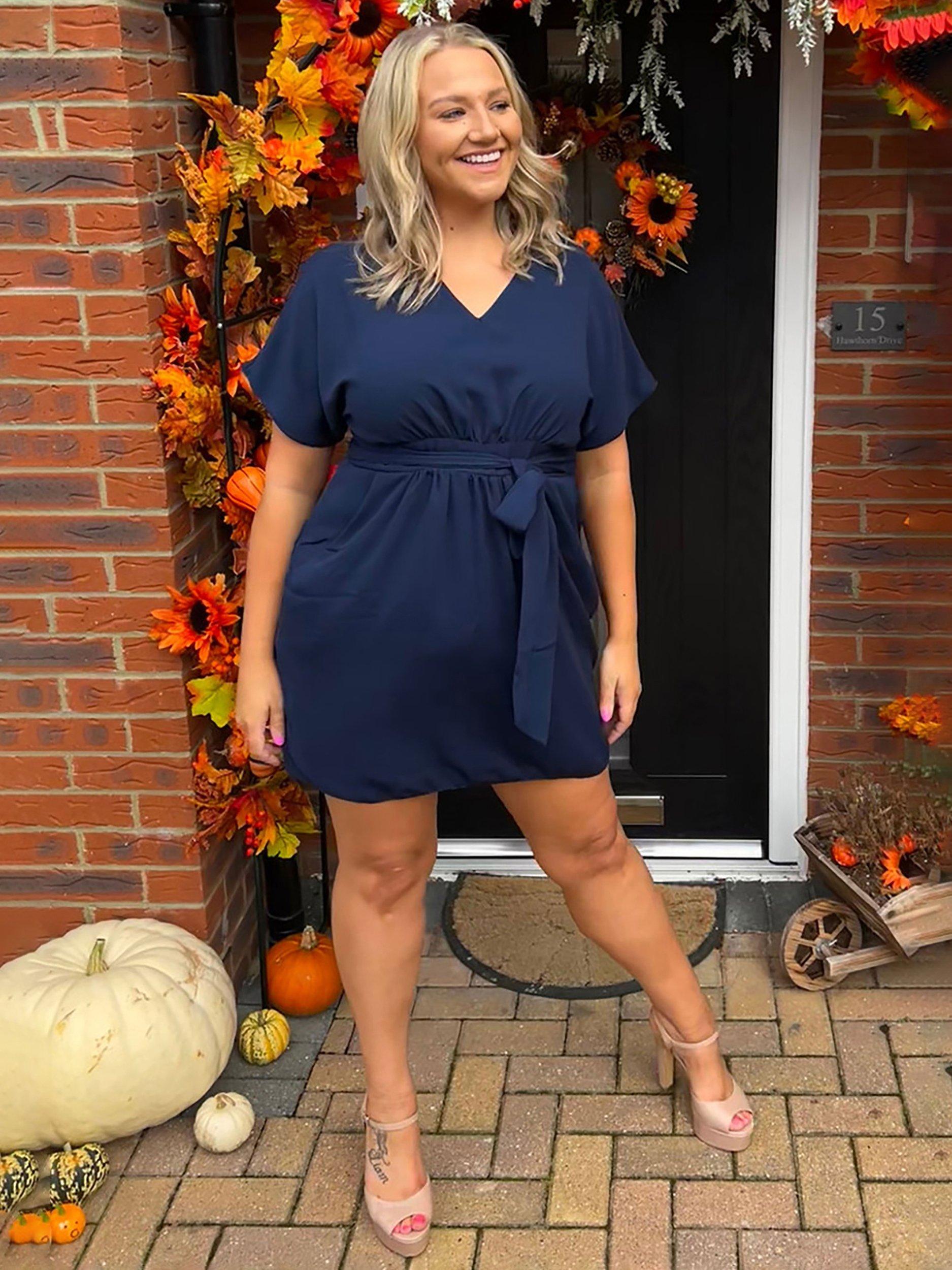 Closet London Curves Gathered Waist Tulip Mini Dress, Navy