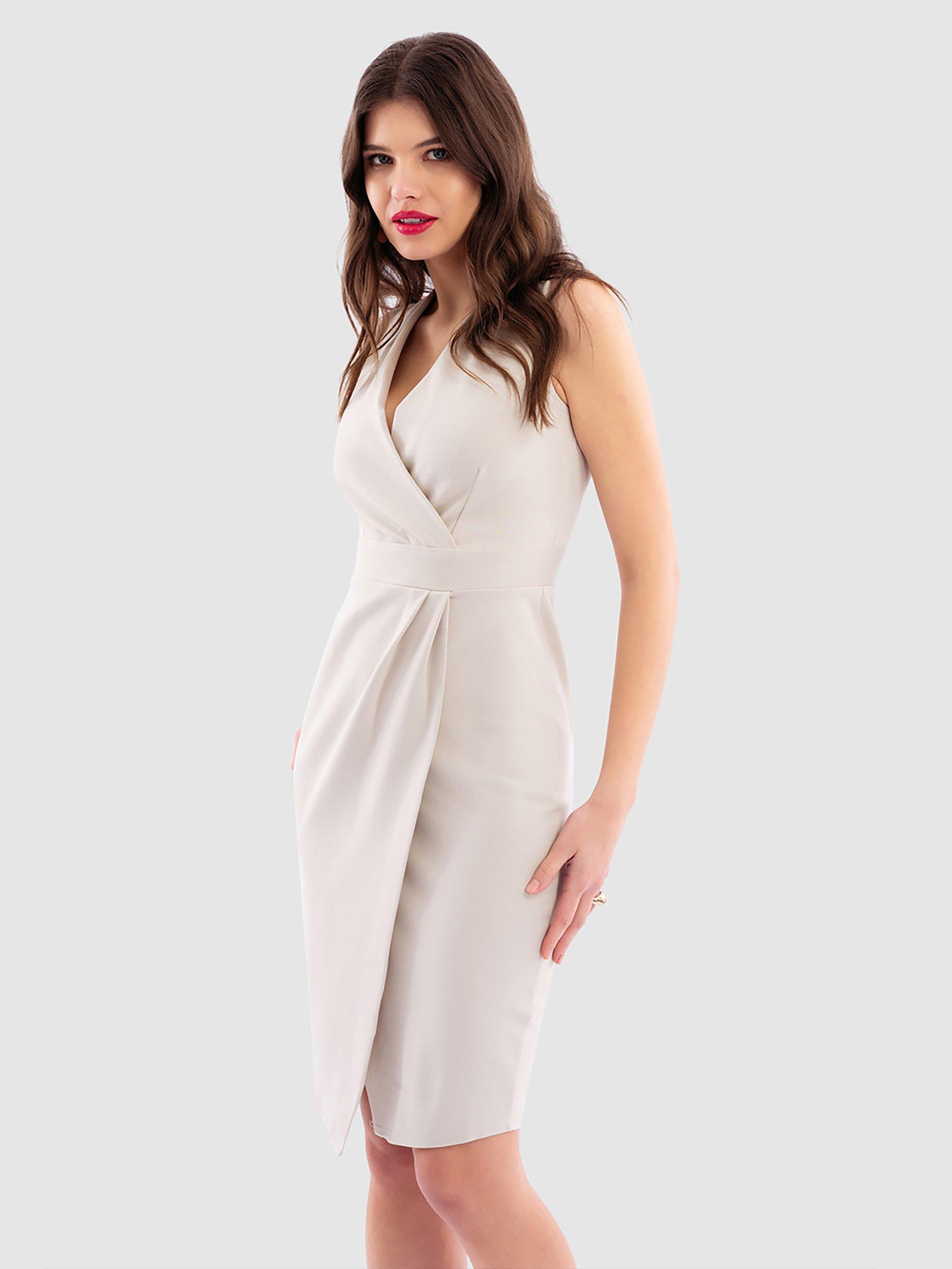 Product image 3 of 4, which shows Closet London Wrap Top Pencil Dress, Beige, 10