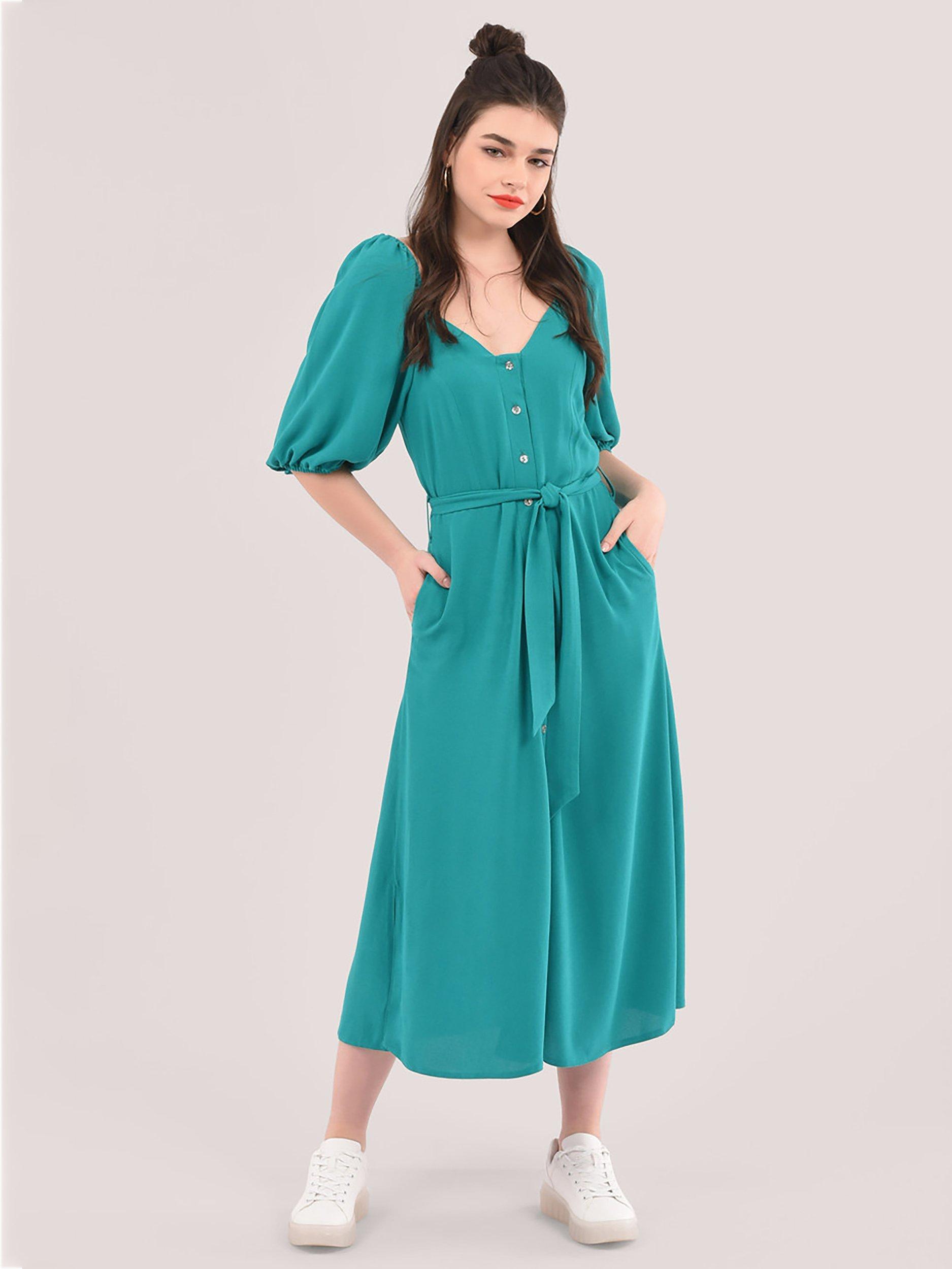 Closet London Sweetheart Neck Shirt Midi Dress, Green