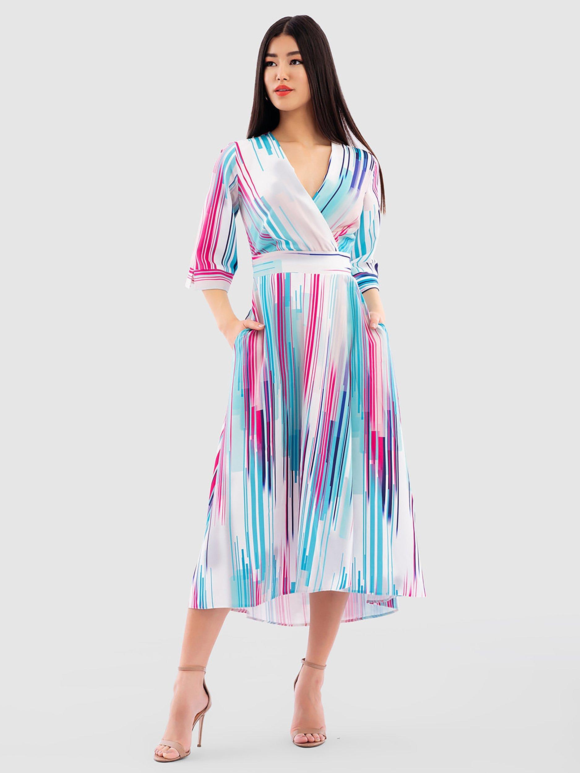 Closet London High Low Wrap Midi Dress, Ivory/Multi