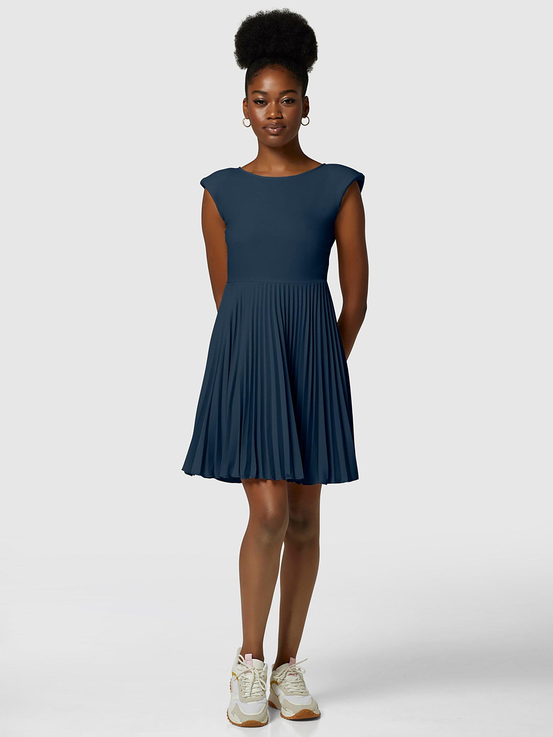 Closet London Bardot Pleated Dress, Navy