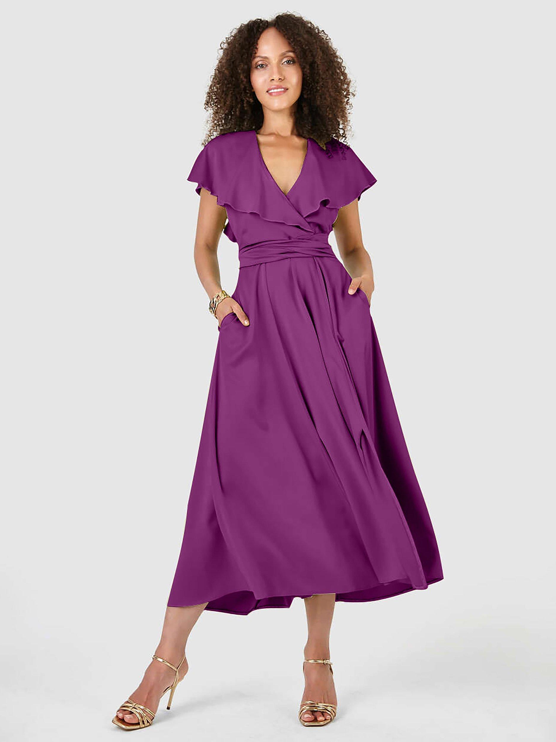 Closet London Full Skirt Midi Dress Magenta