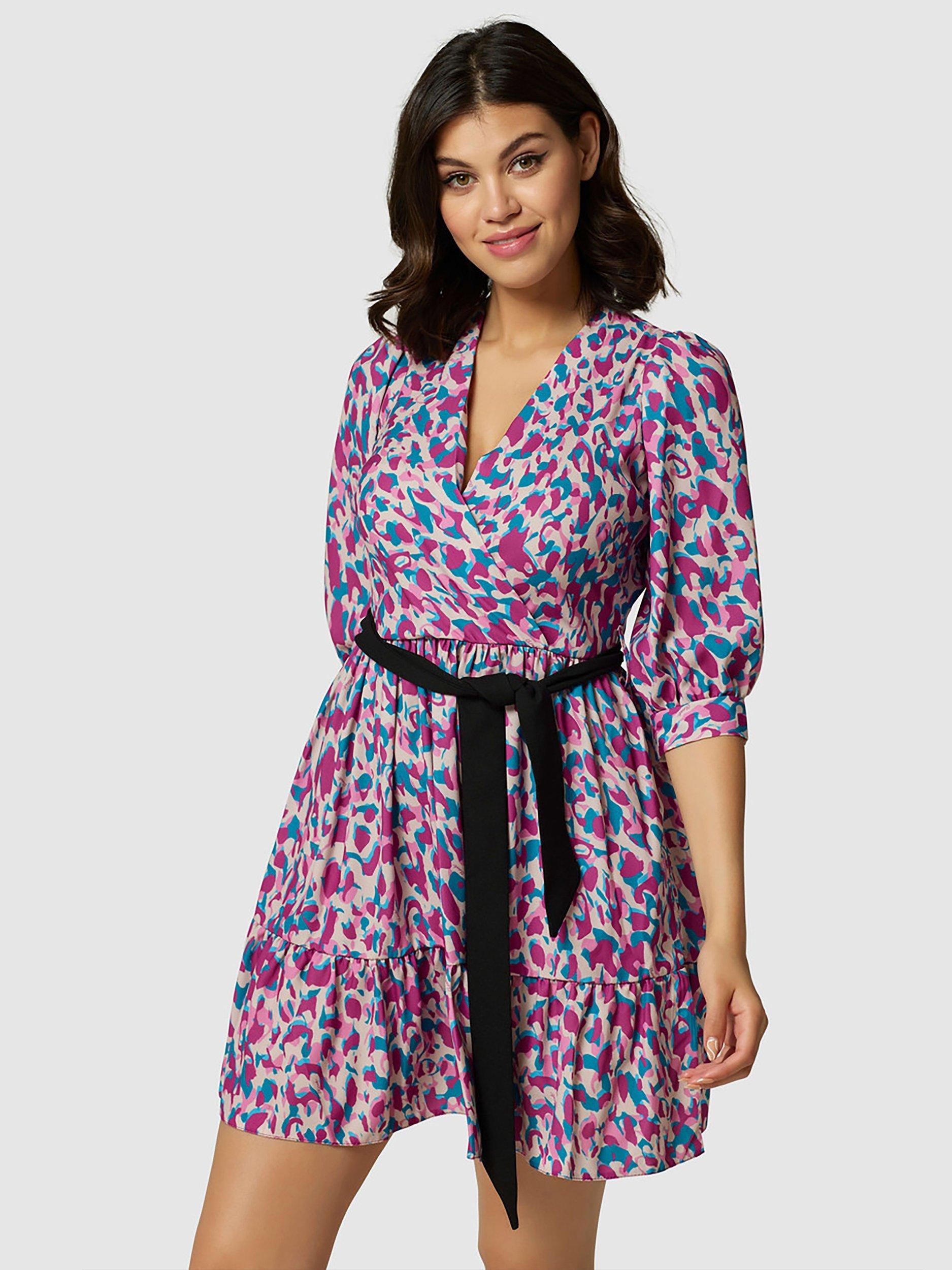 Closet London Gathered Wrap Print Mini Dress, Purple/Multi