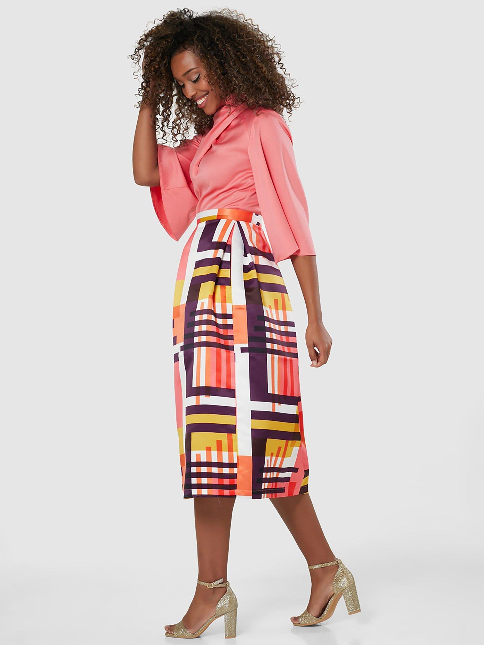 Closet London 2-in-1 Twist Neck Midi Dress, Coral/Multi, 10