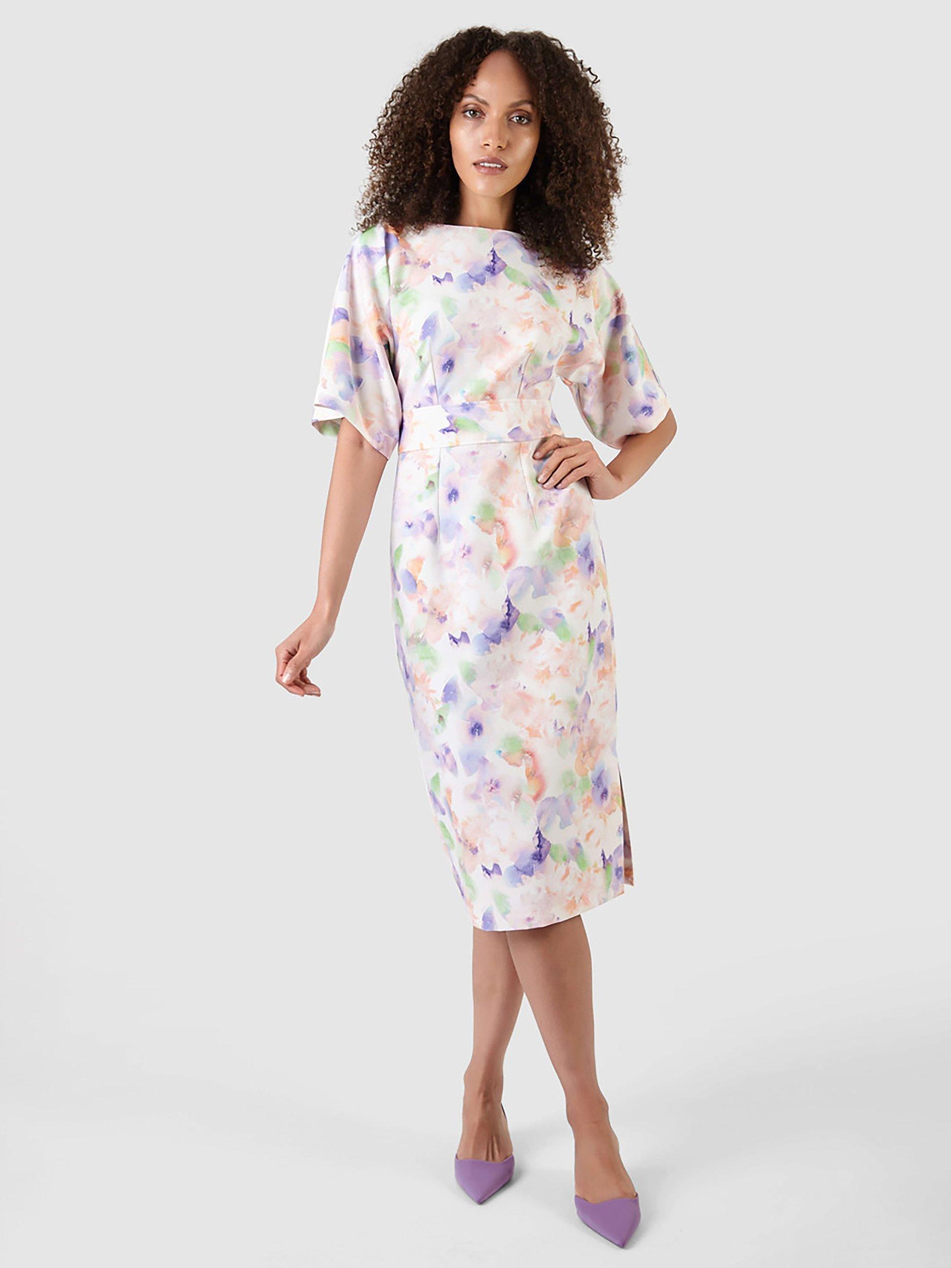 Closet London Kimono Side Split Midi Dress, Ivory/Multi