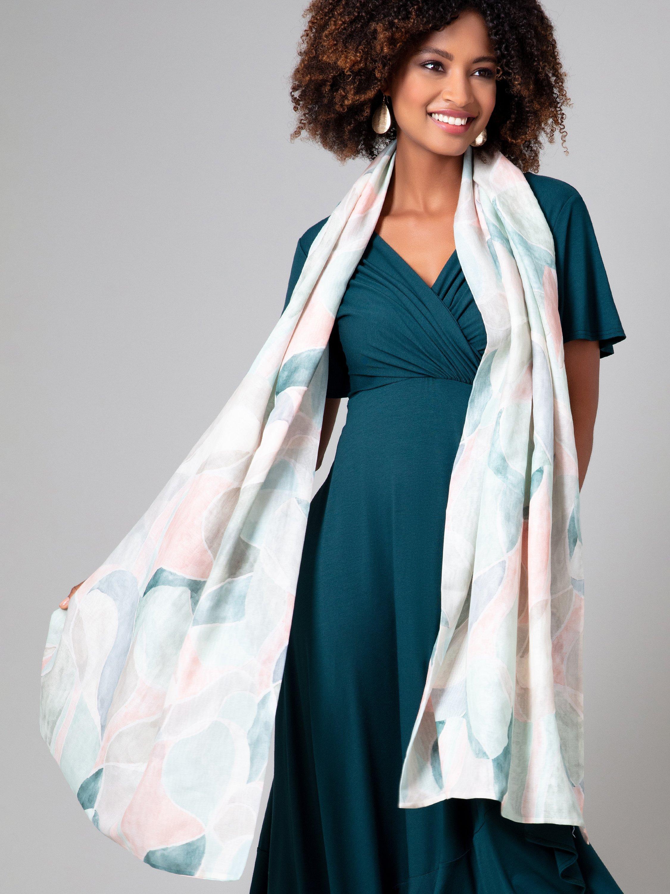 Product image 1 of 6, which shows Alie Street Miriam Pastel Mosaic Silk Blend Scarf, Multi, One Size