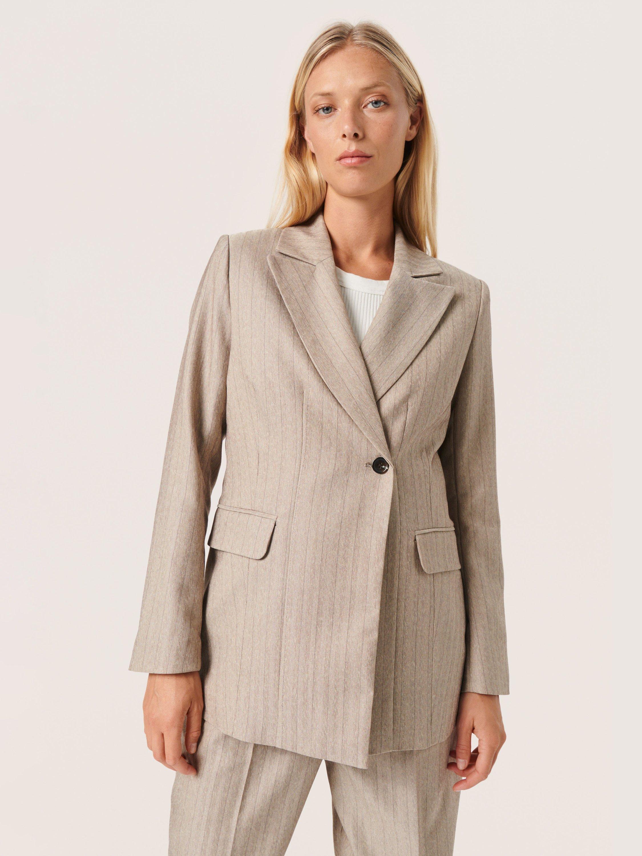 Product image 1 of 2, which shows Soaked In Luxury Charvi Notch Lapel Fitted Blazer, Stripe, L
