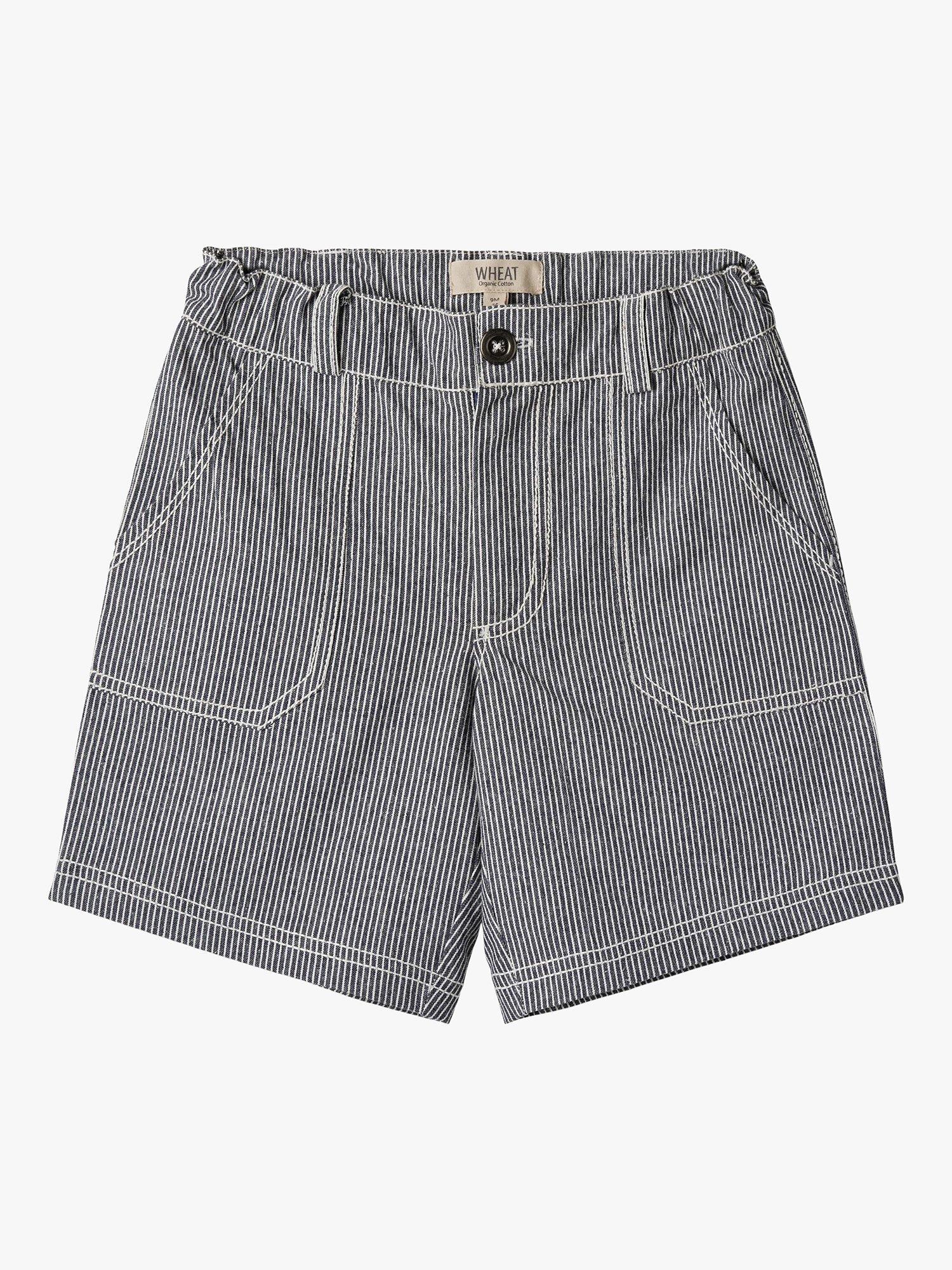 Product image 1 of 5, which shows WHEAT Kids' Pelle Striped Shorts, Blue/White, 4 years