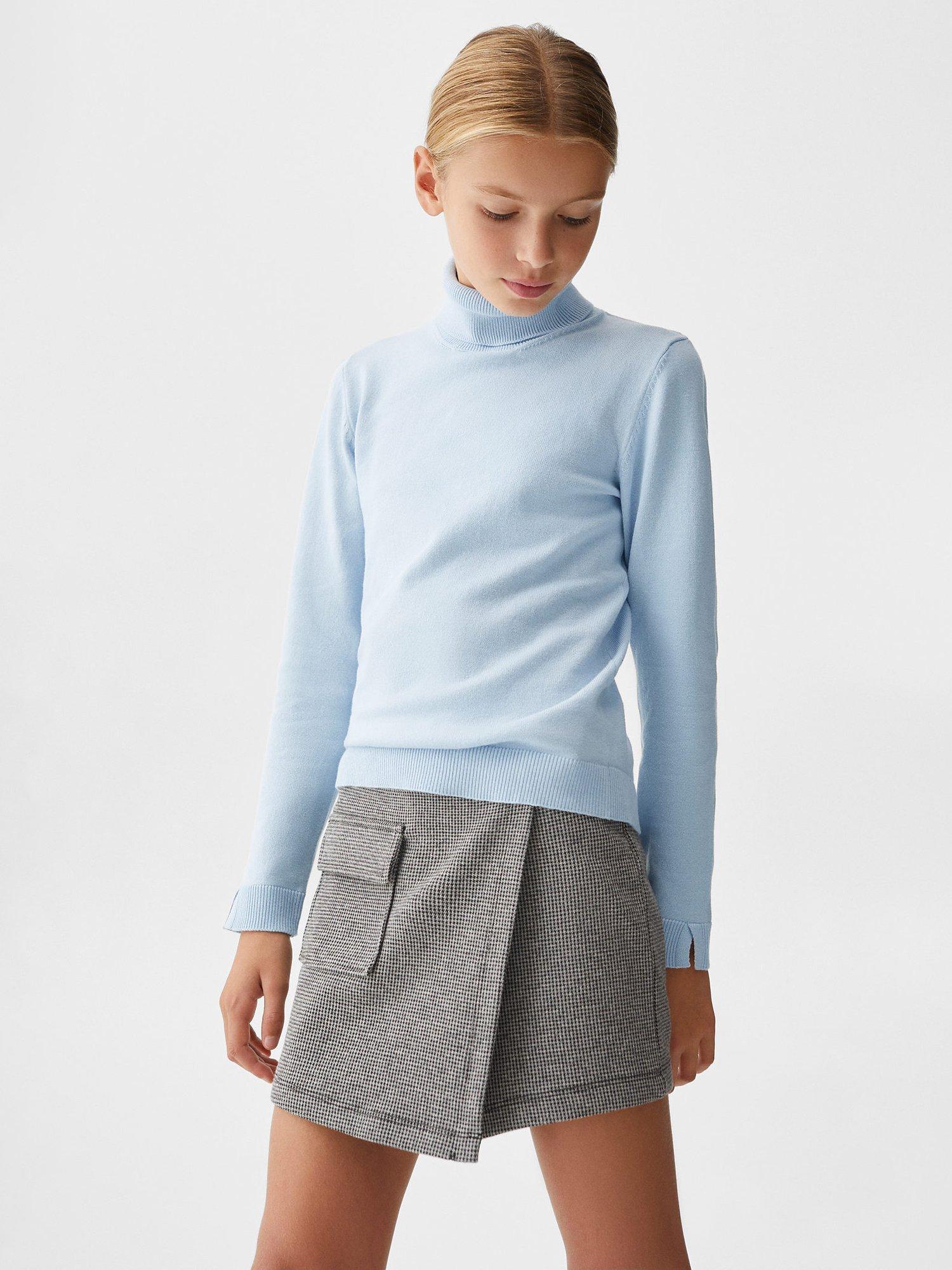 Mango Kids' Bella Roll Neck Jumper, Pastel Blue