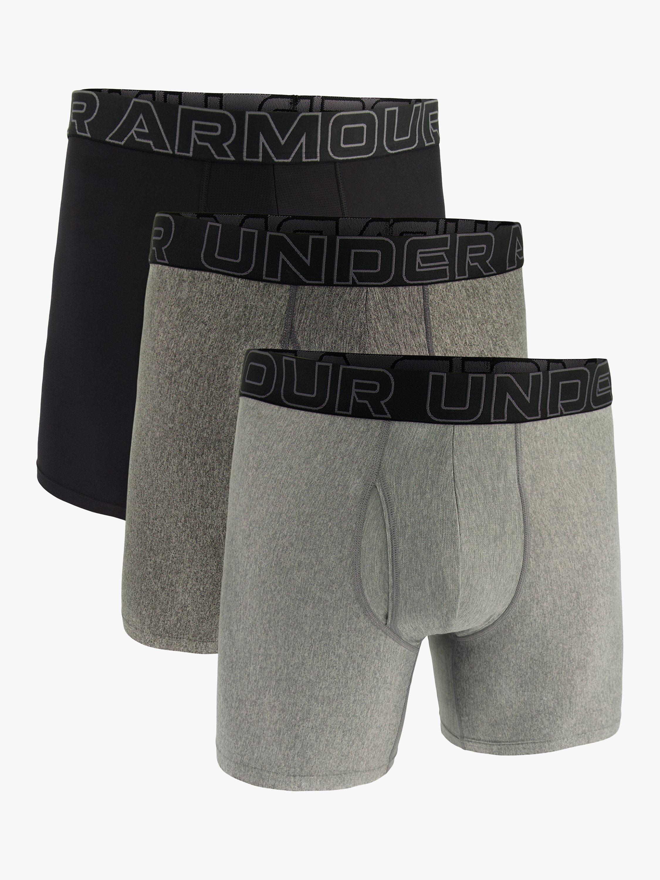 Product image 1 of 3, which shows Under Armour Tech 6" Boxers, Pack of 3, Black/Grey/Charcoal, S