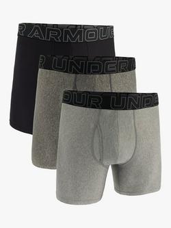 Under Armour Tech 6" Boxers, Pack of 3, Black/Grey/Charcoal