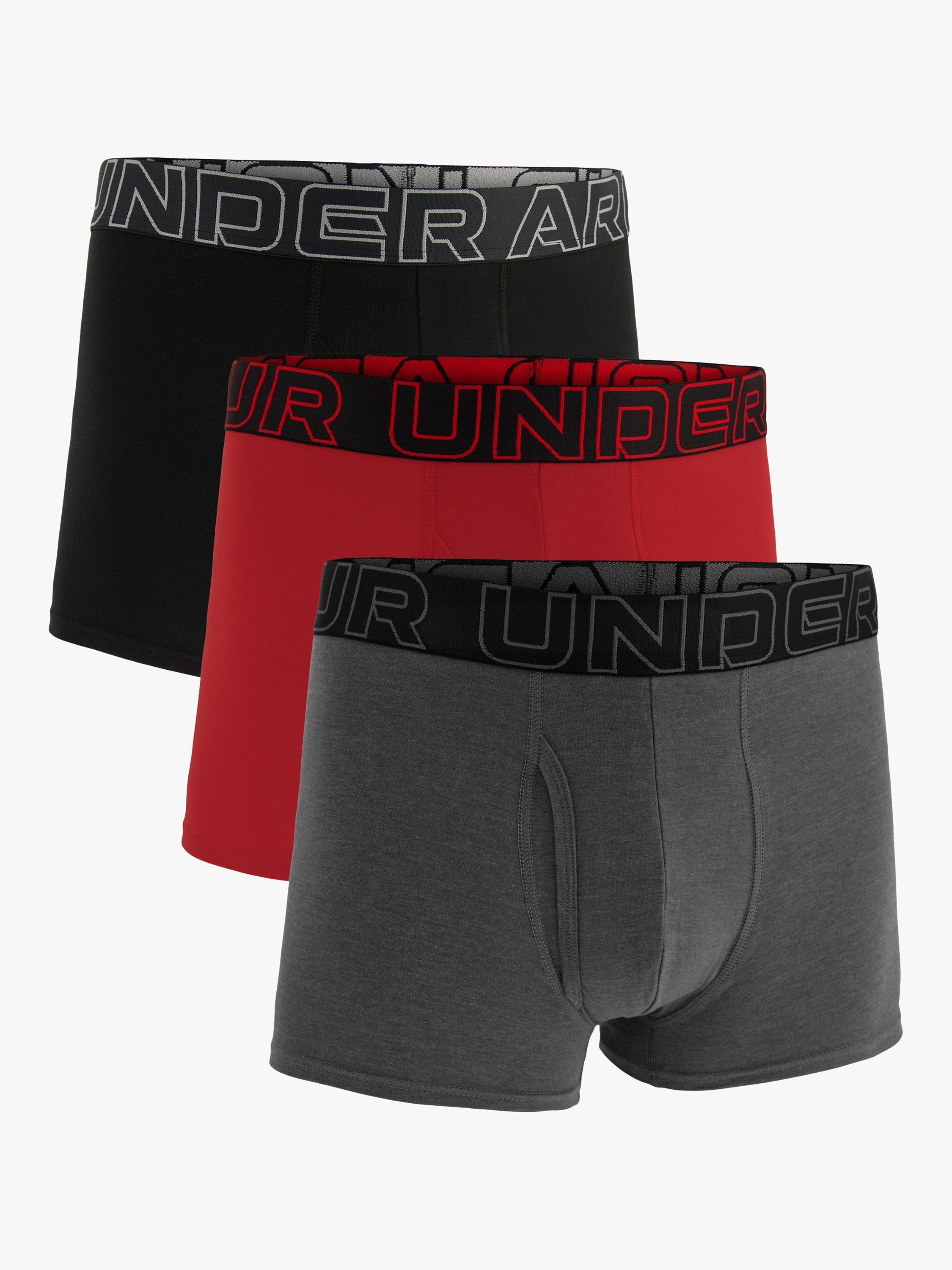 Product image 1 of 3, which shows Under Armour Performance Waistband Boxers, Pack of 3, Black/Red/Grey, S
