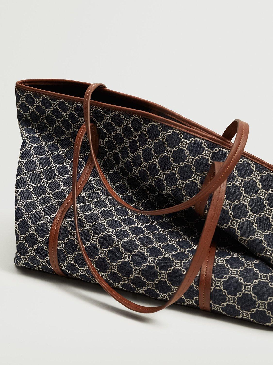 Product image 2 of 6, which shows Mango Joana Embroidered Chains Maxi Shopper Bag, Medium Blue/Multi