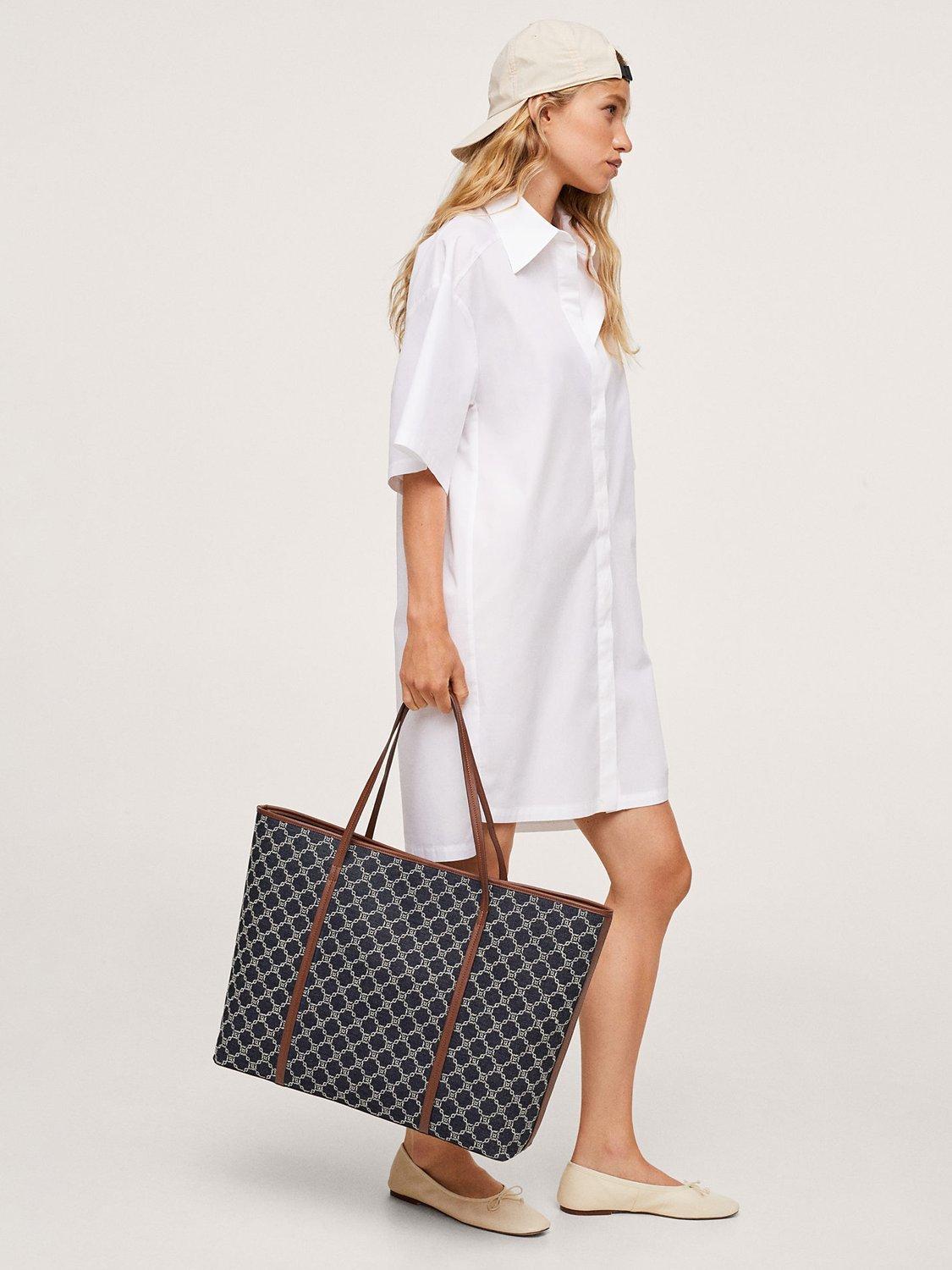 Product image 3 of 6, which shows Mango Joana Embroidered Chains Maxi Shopper Bag, Medium Blue/Multi