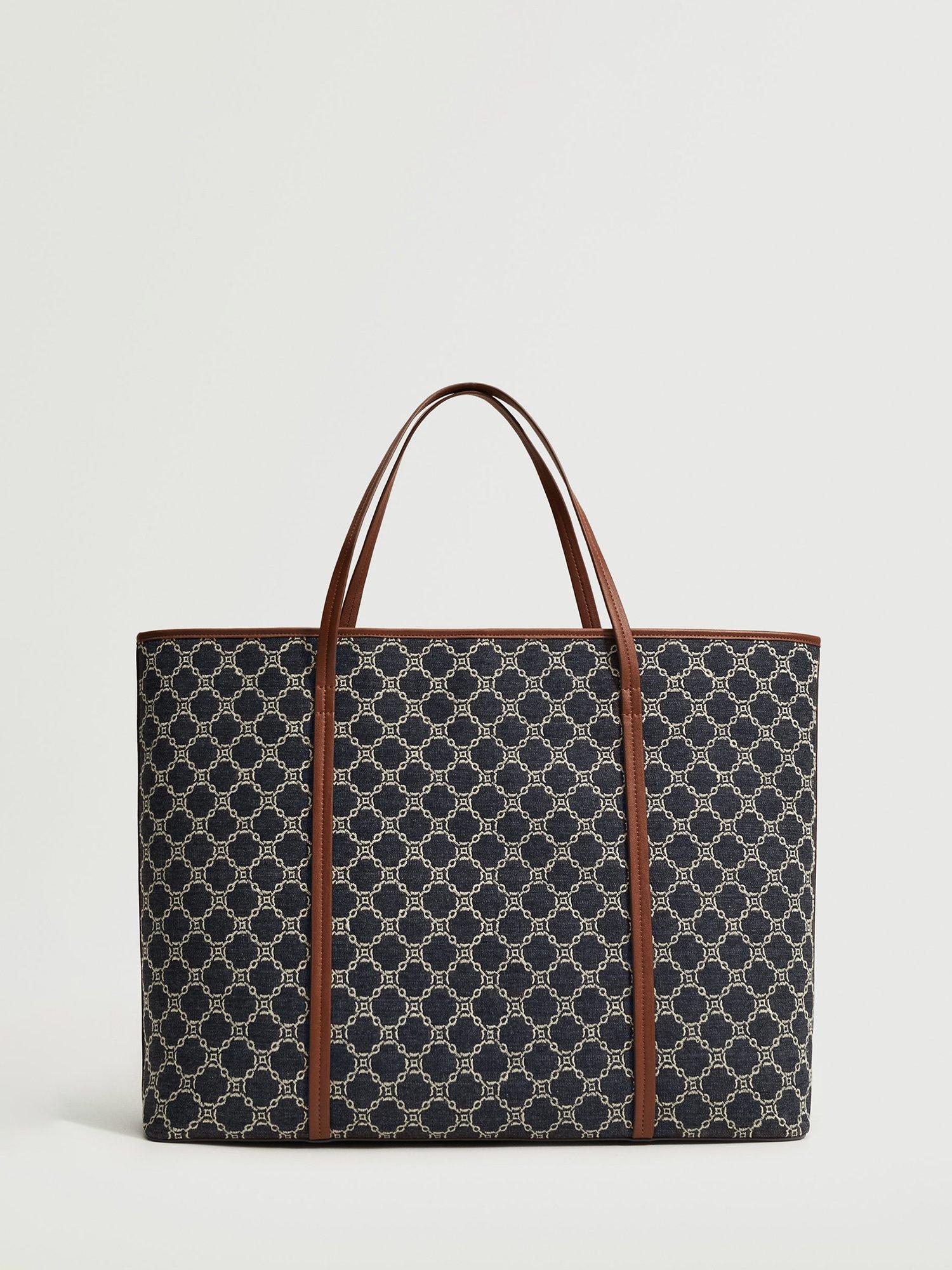 Product image 1 of 6, which shows Mango Joana Embroidered Chains Maxi Shopper Bag, Medium Blue/Multi