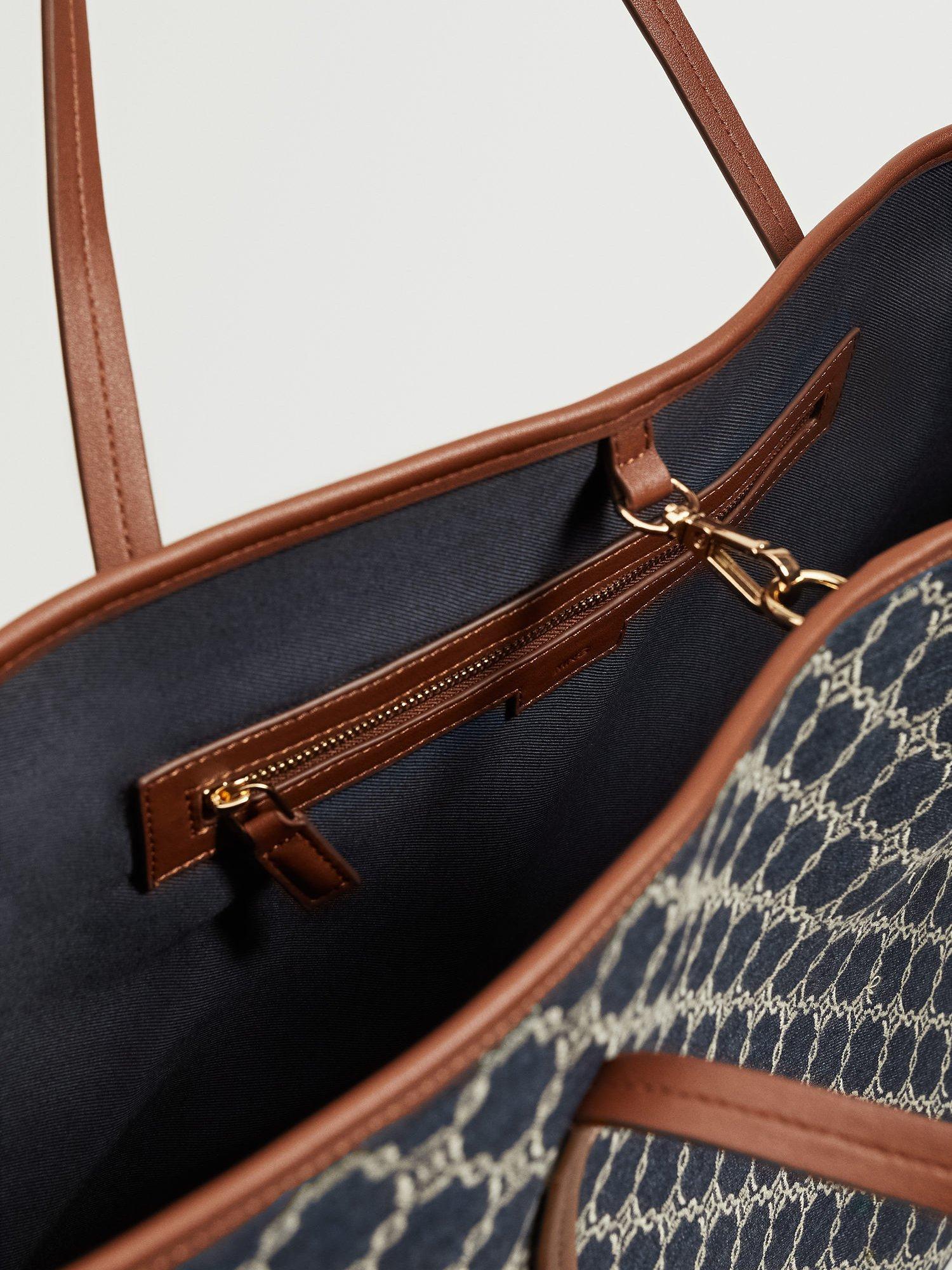Product image 4 of 6, which shows Mango Joana Embroidered Chains Maxi Shopper Bag, Medium Blue/Multi
