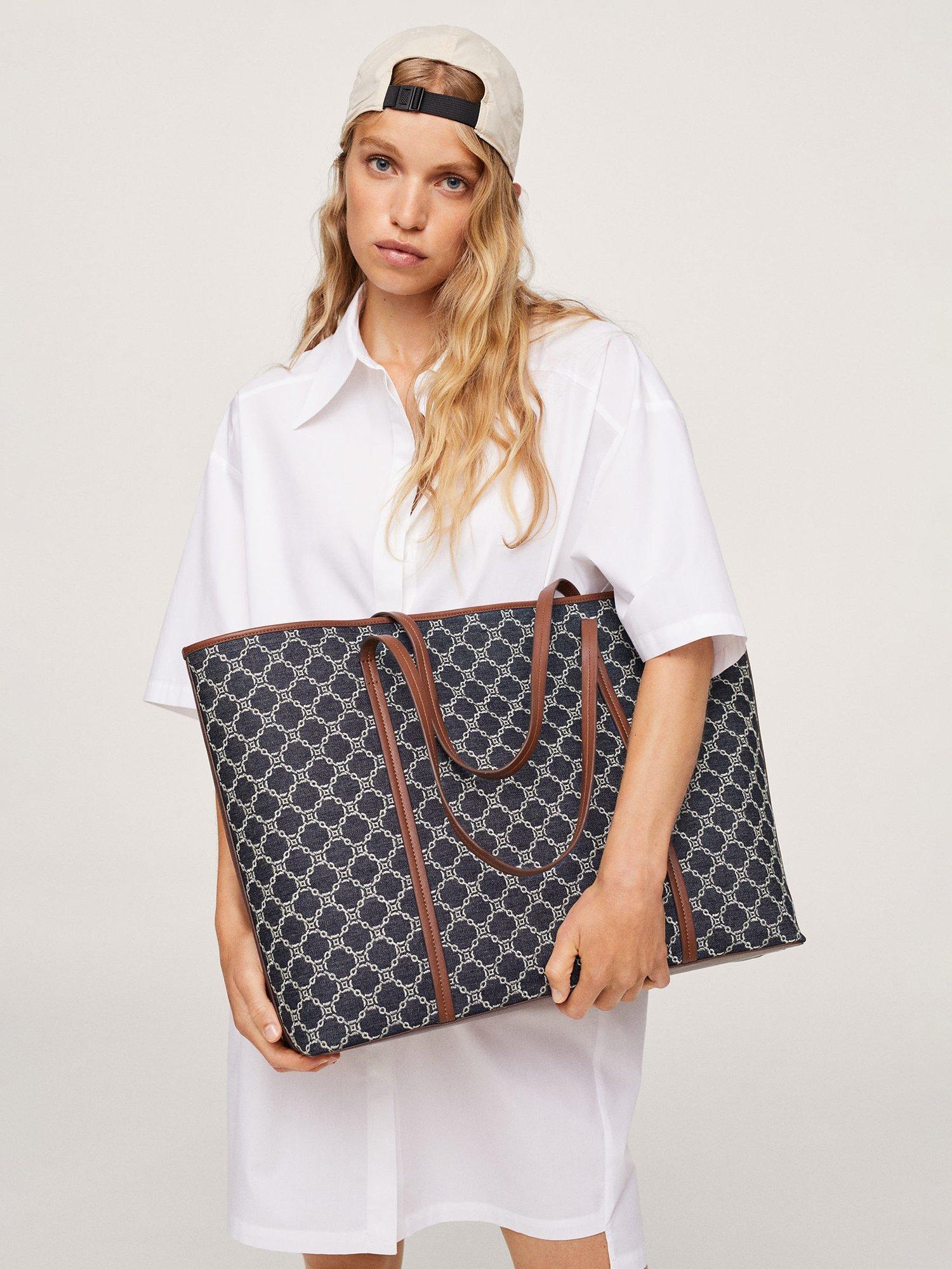Product image 6 of 6, which shows Mango Joana Embroidered Chains Maxi Shopper Bag, Medium Blue/Multi