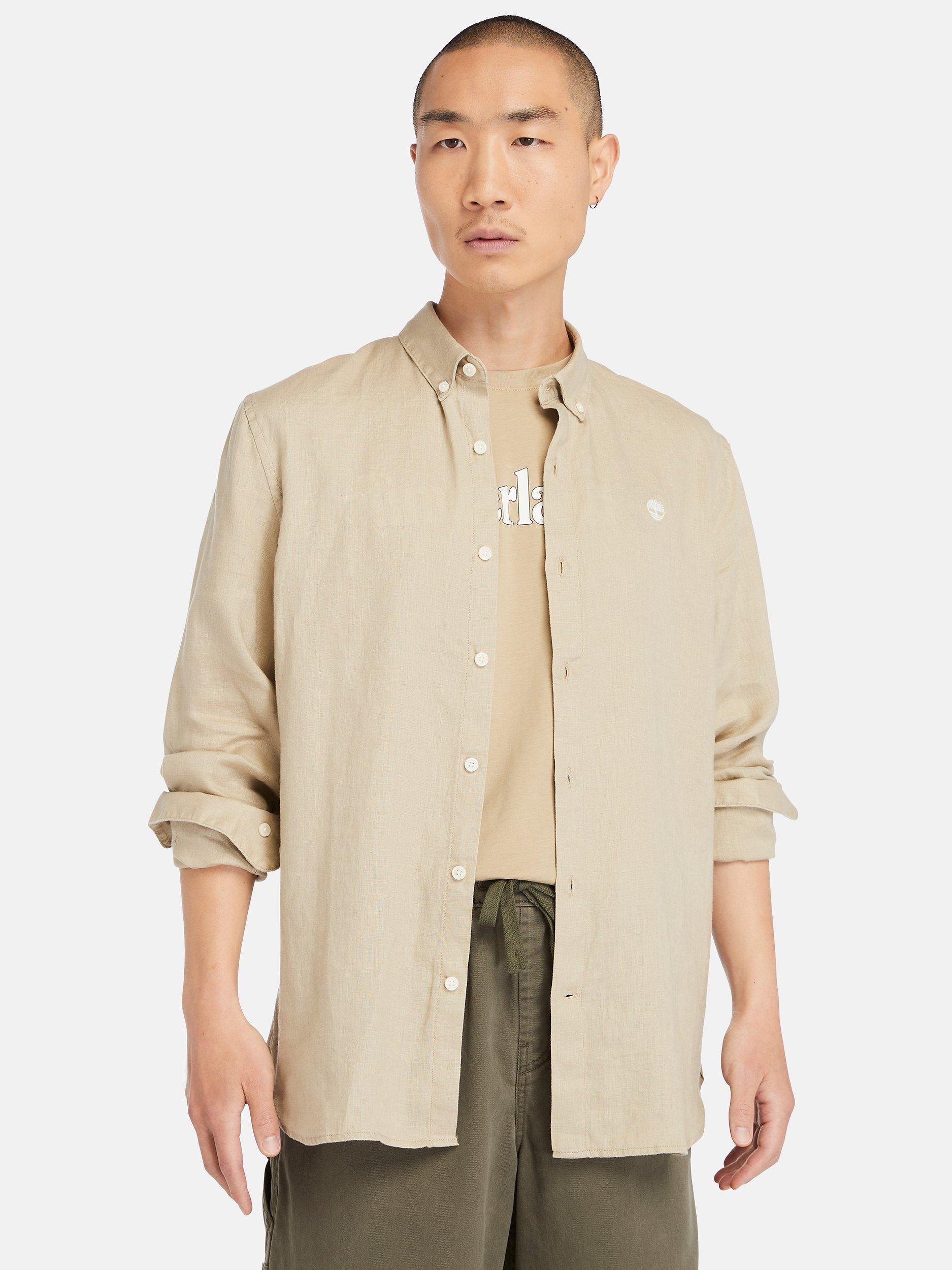 Timberland Long Sleeve Linen Shirt, Lemon Pepper, S