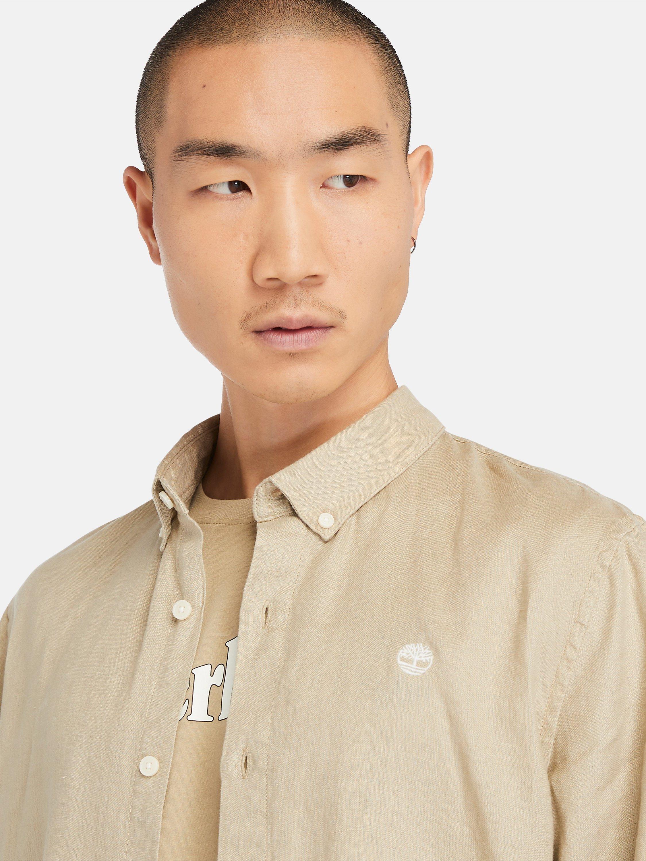 Timberland Long Sleeve Linen Shirt, Lemon Pepper, S