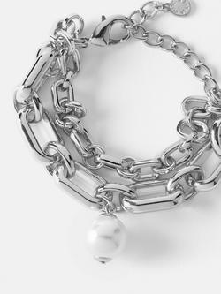 Mint Velvet Chunky Double Layered Faux Pearl Bracelet, Silver