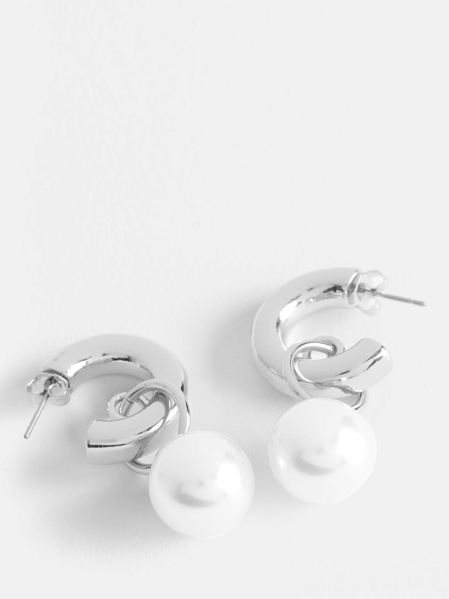 Mint Velvet Pearl Hoop Earrings, Silver, One Size