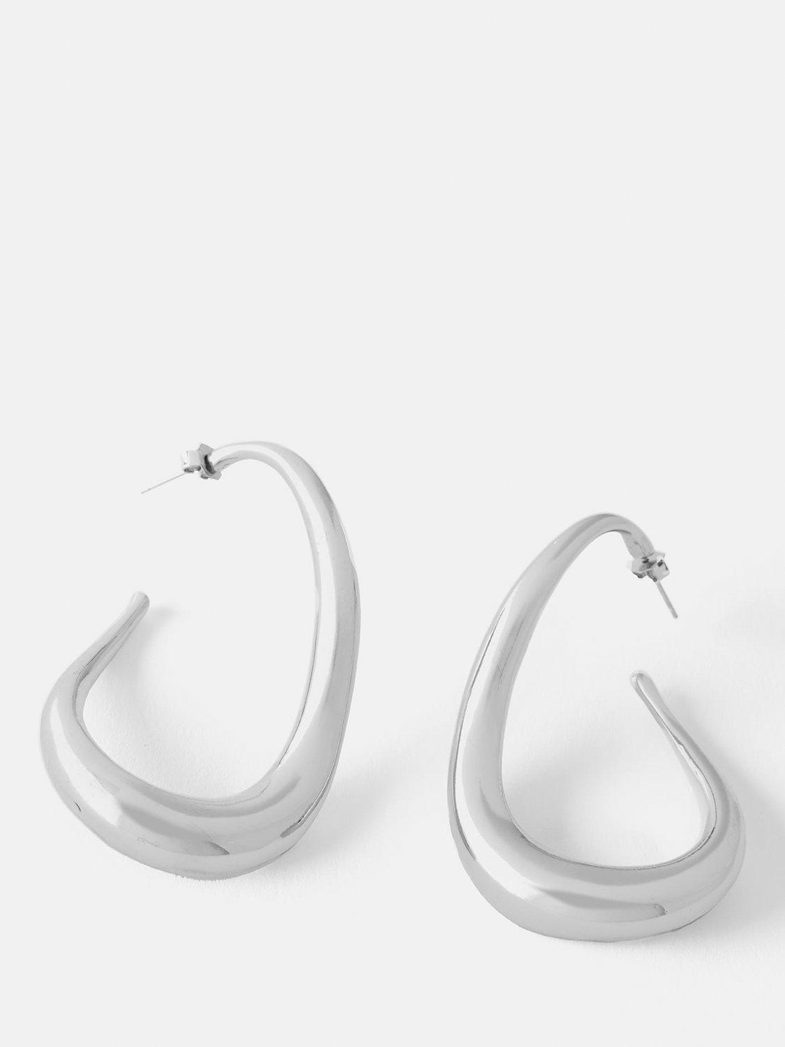 Mint Velvet Statement Irregular Hoop Earrings, Silver, One Size