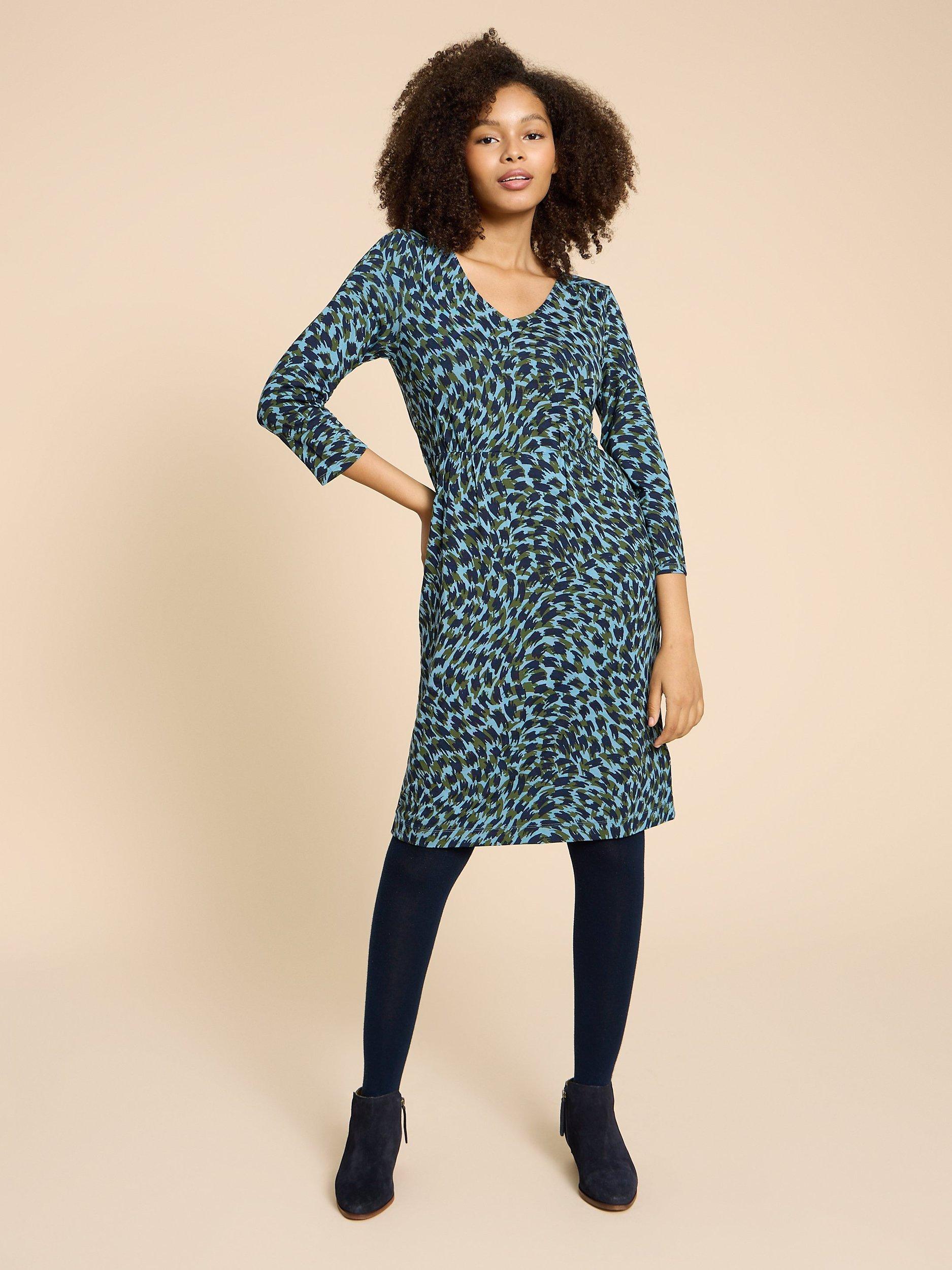 White Stuff Petite Tallie Jersey Dress, Teal/Multi