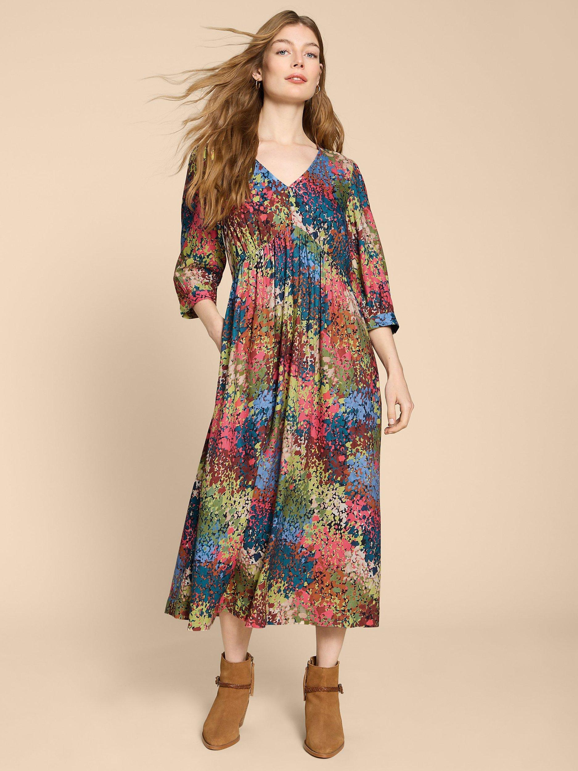 White Stuff Petite Lucy Ecovero Midi Dress, Pink/Multi