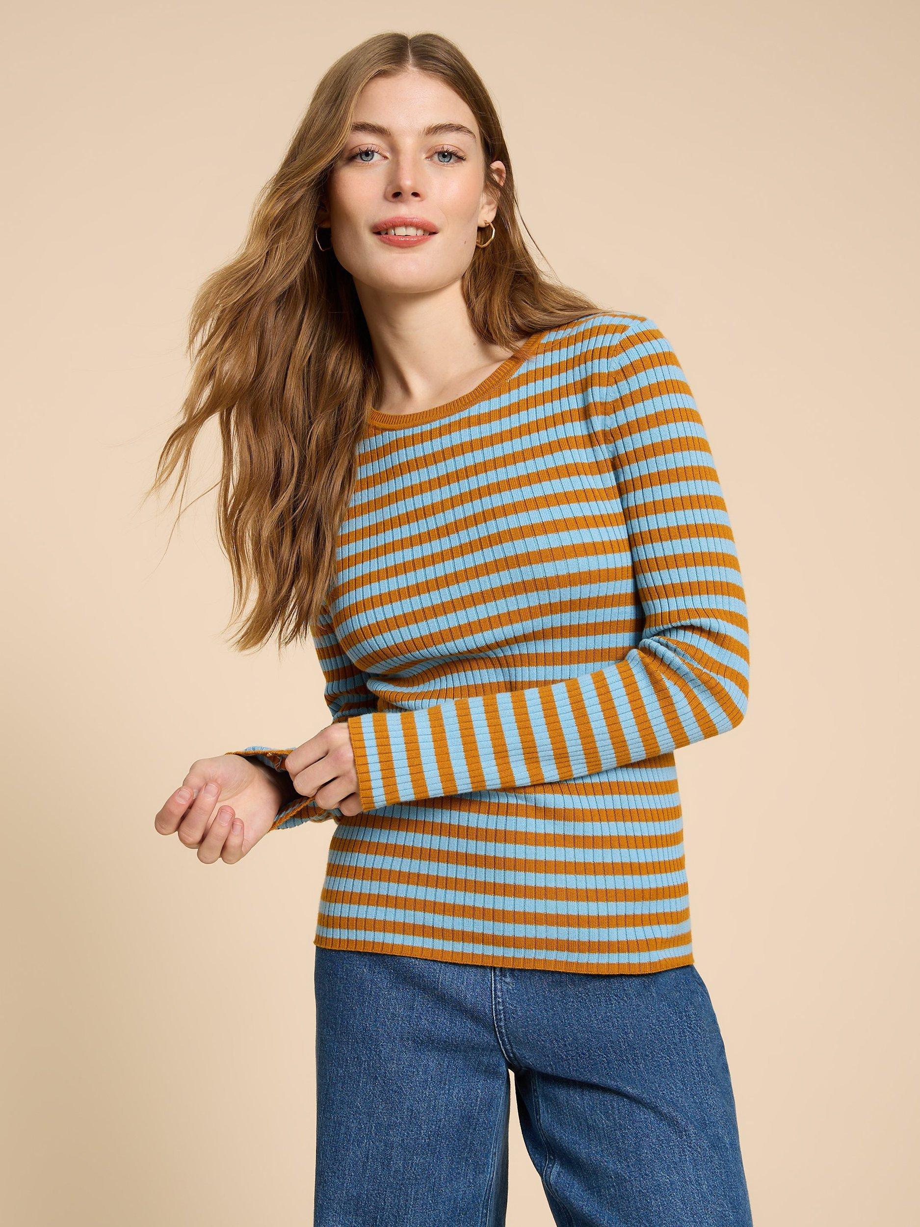 Product image 1 of 6, which shows White Stuff Petite Skinny Rib Jumper, Green/Multi, 20