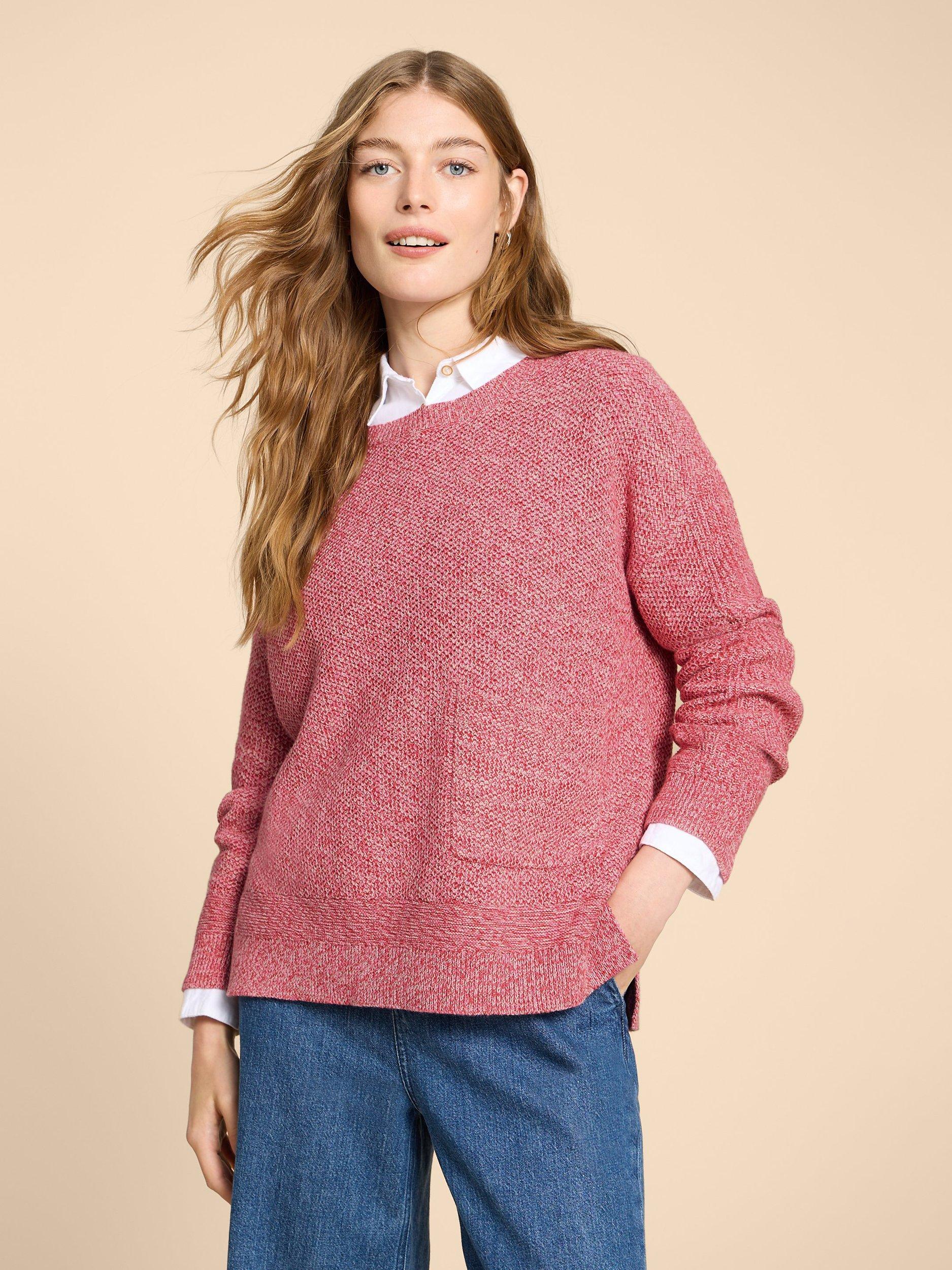 Product image 1 of 7, which shows White Stuff Petite Northbank Organic Cotton Jumper, Pink, 20