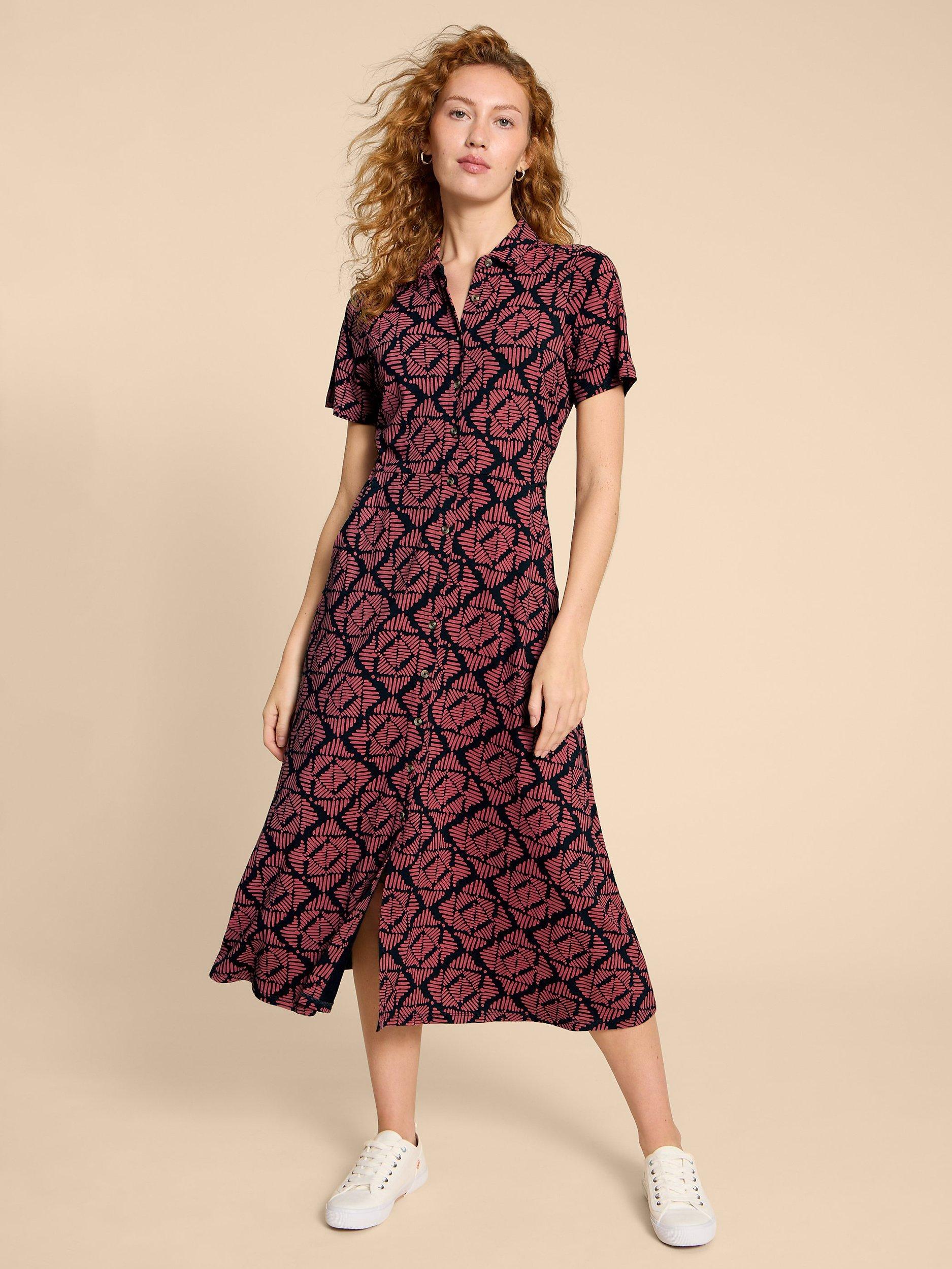 White Stuff Petite Rua Jersey Shirt Dress, Pink/Multi