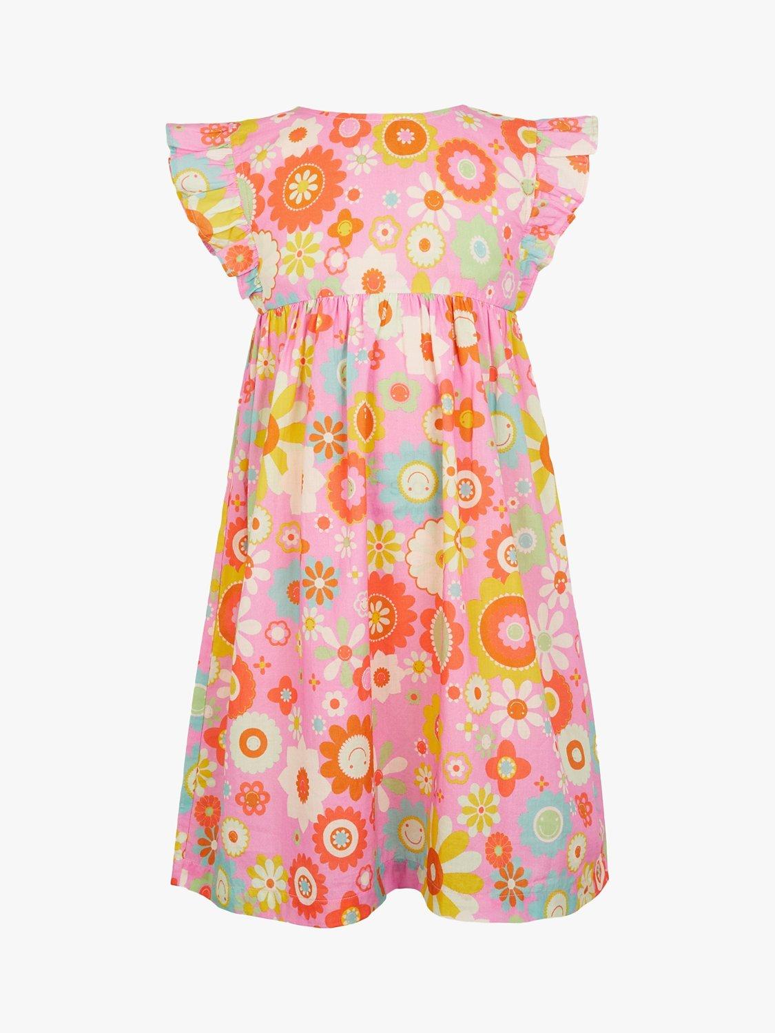 Product image 2 of 4, which shows Angels by Accessorize Kids' Boho Floral Print Short Sleeve Dress, Pink/Multi, 3-4 years
