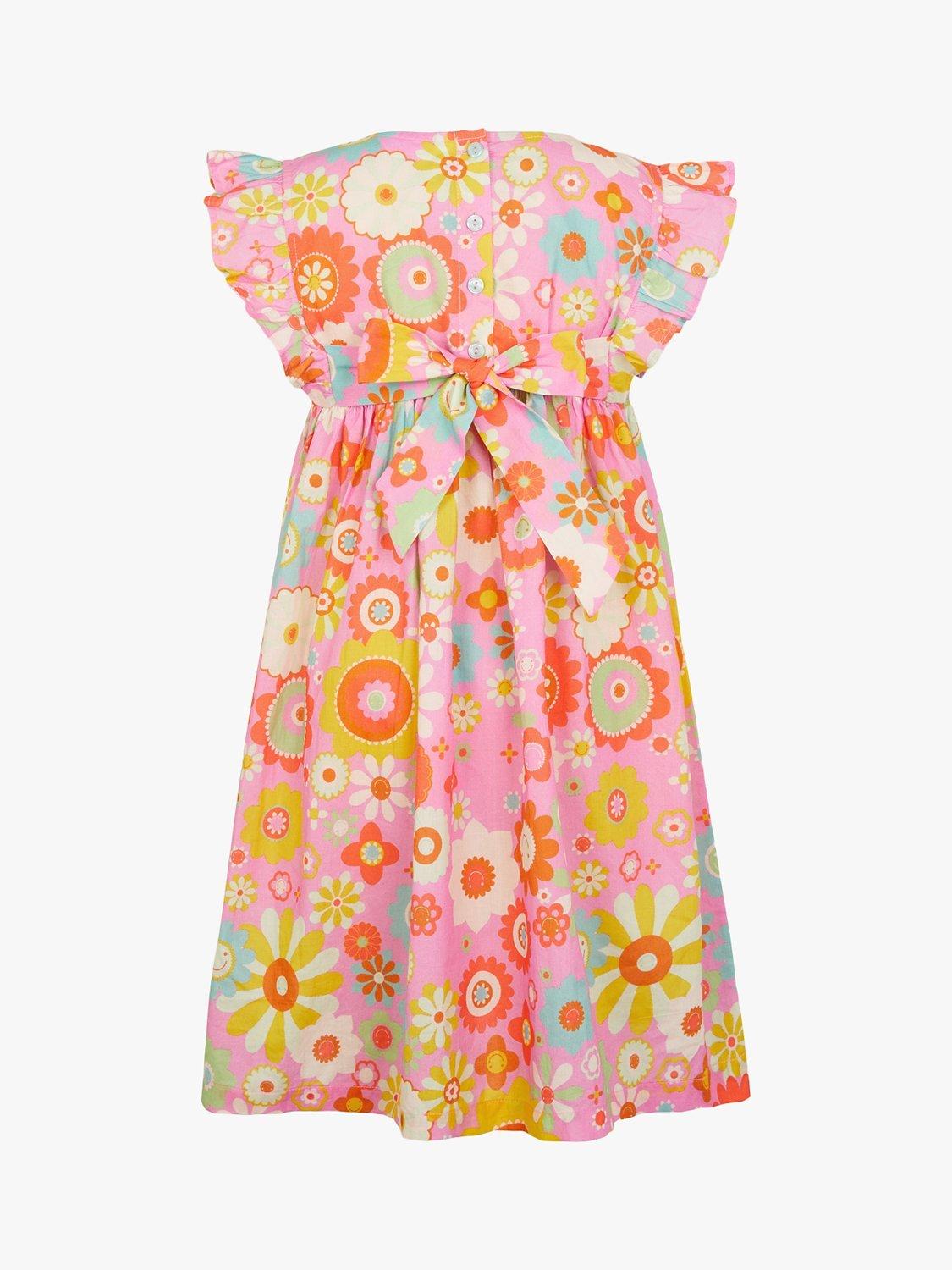 Product image 3 of 4, which shows Angels by Accessorize Kids' Boho Floral Print Short Sleeve Dress, Pink/Multi, 3-4 years