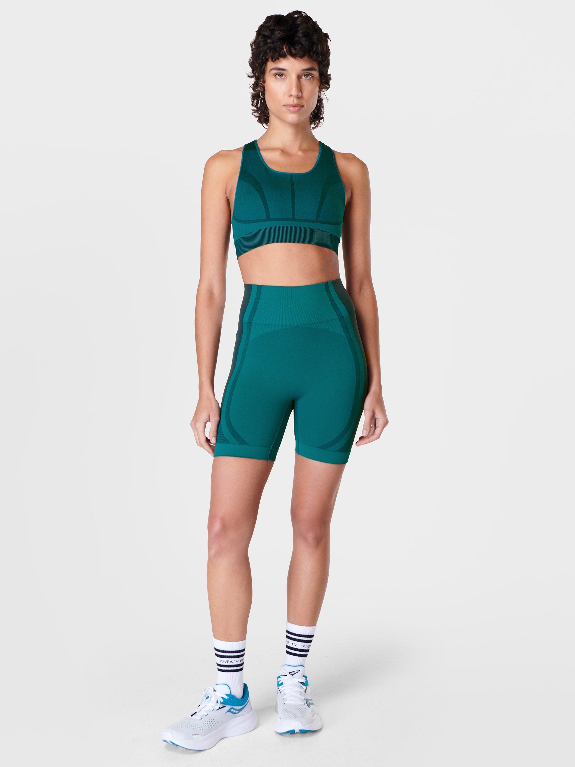 Product image 3 of 5, which shows Sweaty Betty Silhouette Sculpt Seamless Workout Shorts, Reef Teal Blue, XS