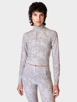 Sweaty Betty Super Soft Half Zip Gym Top, Grey Smokey Leopard