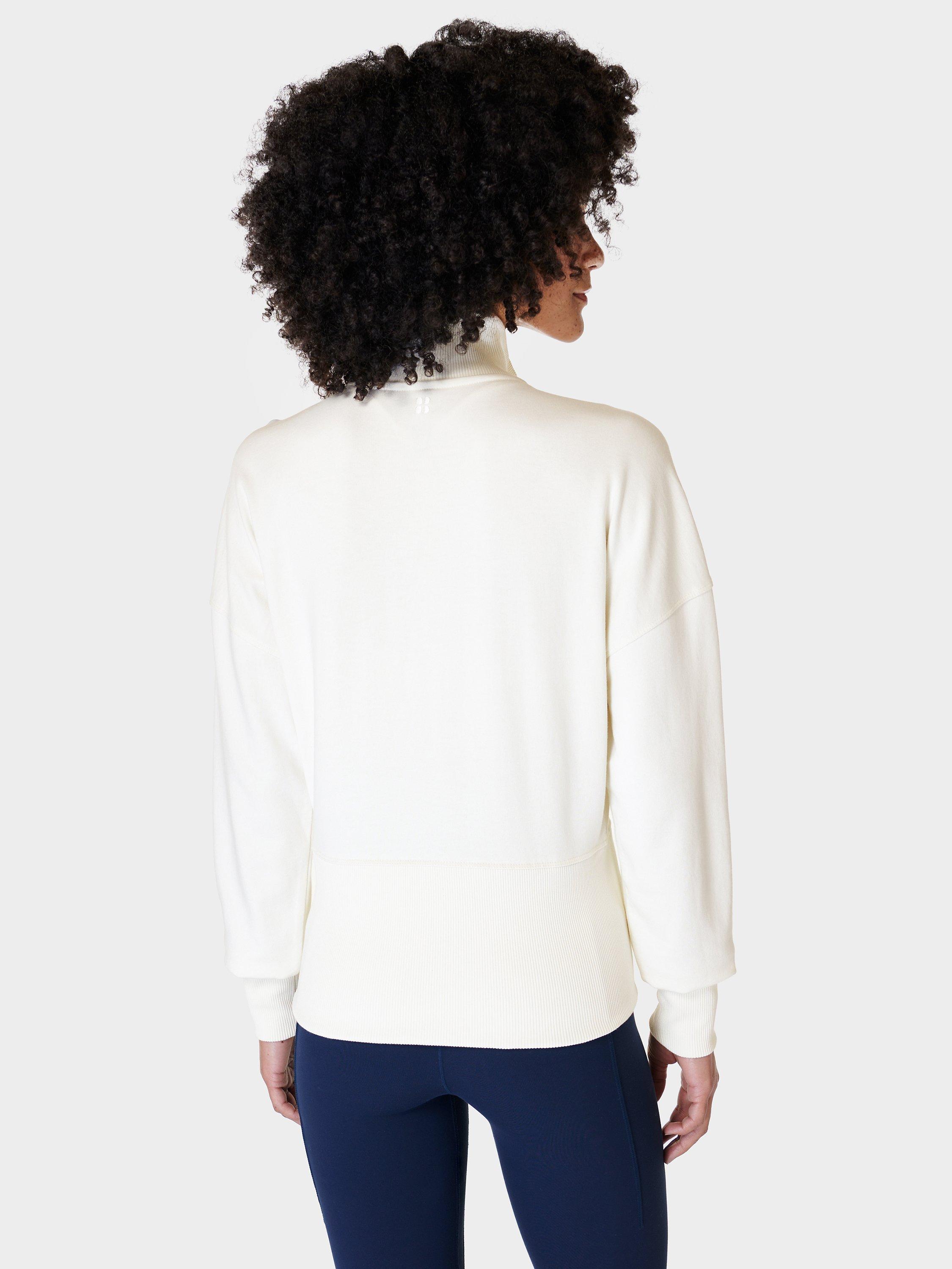 Product image 1 of 6, which shows Sweaty Betty After Class Zip Up Sweatshirt, Lily White, XXS