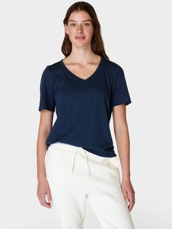 Sweaty Betty Essential Organic Cotton Blend V-Neck T-Shirt, Navy Blue