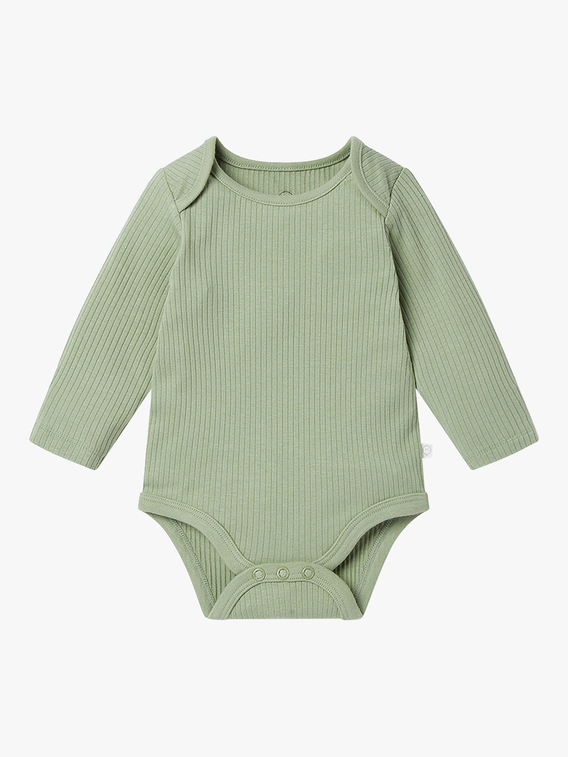 Product image 1 of 4, which shows MORI Baby Ribbed Long Sleeve Bodysuit, Sage, Newborn