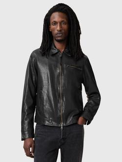 AllSaints Miller Zip Up Leather Jacket, Black, Black