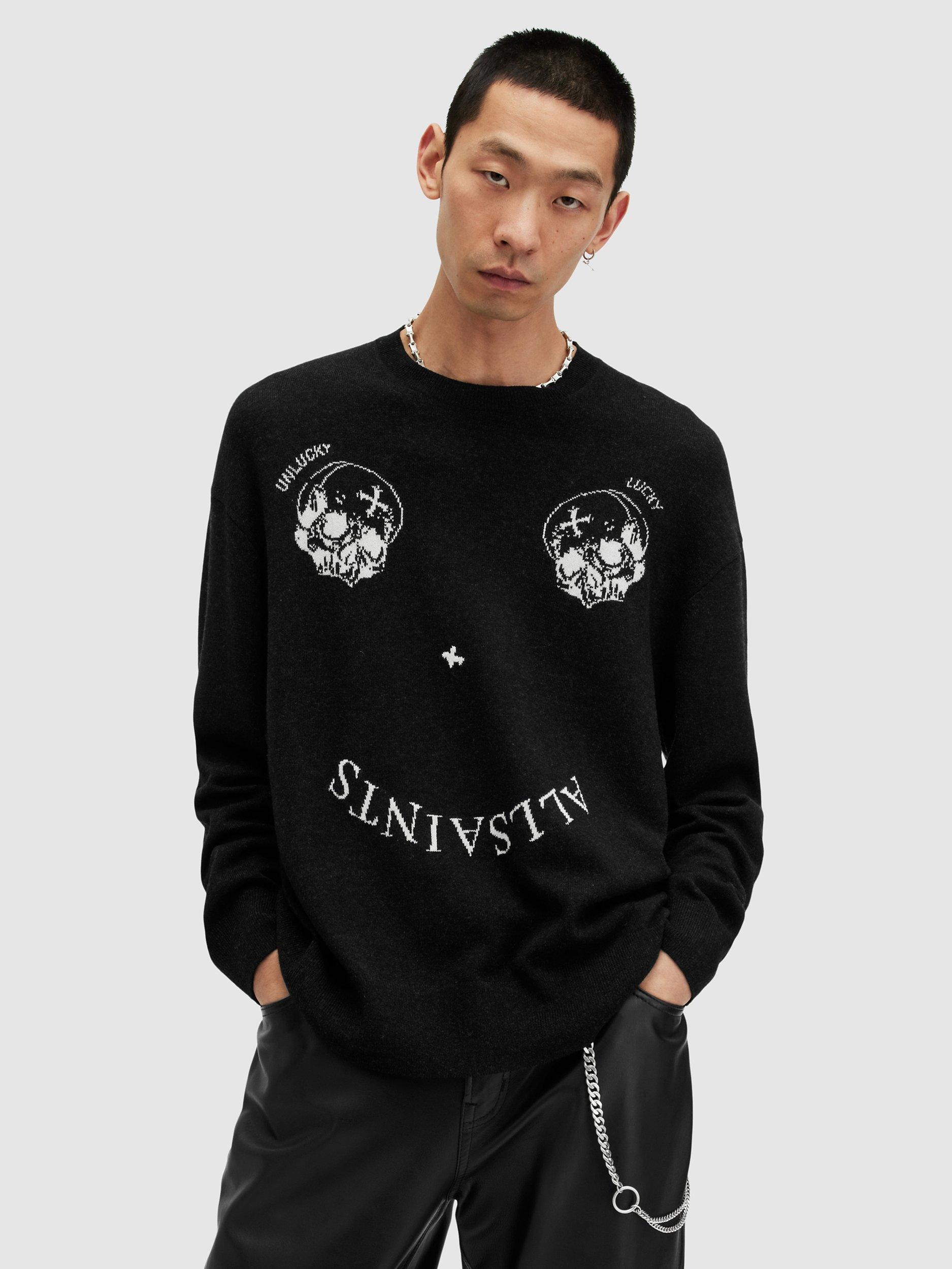 AllSaints Smile Saints Jumper, Black/Ecru