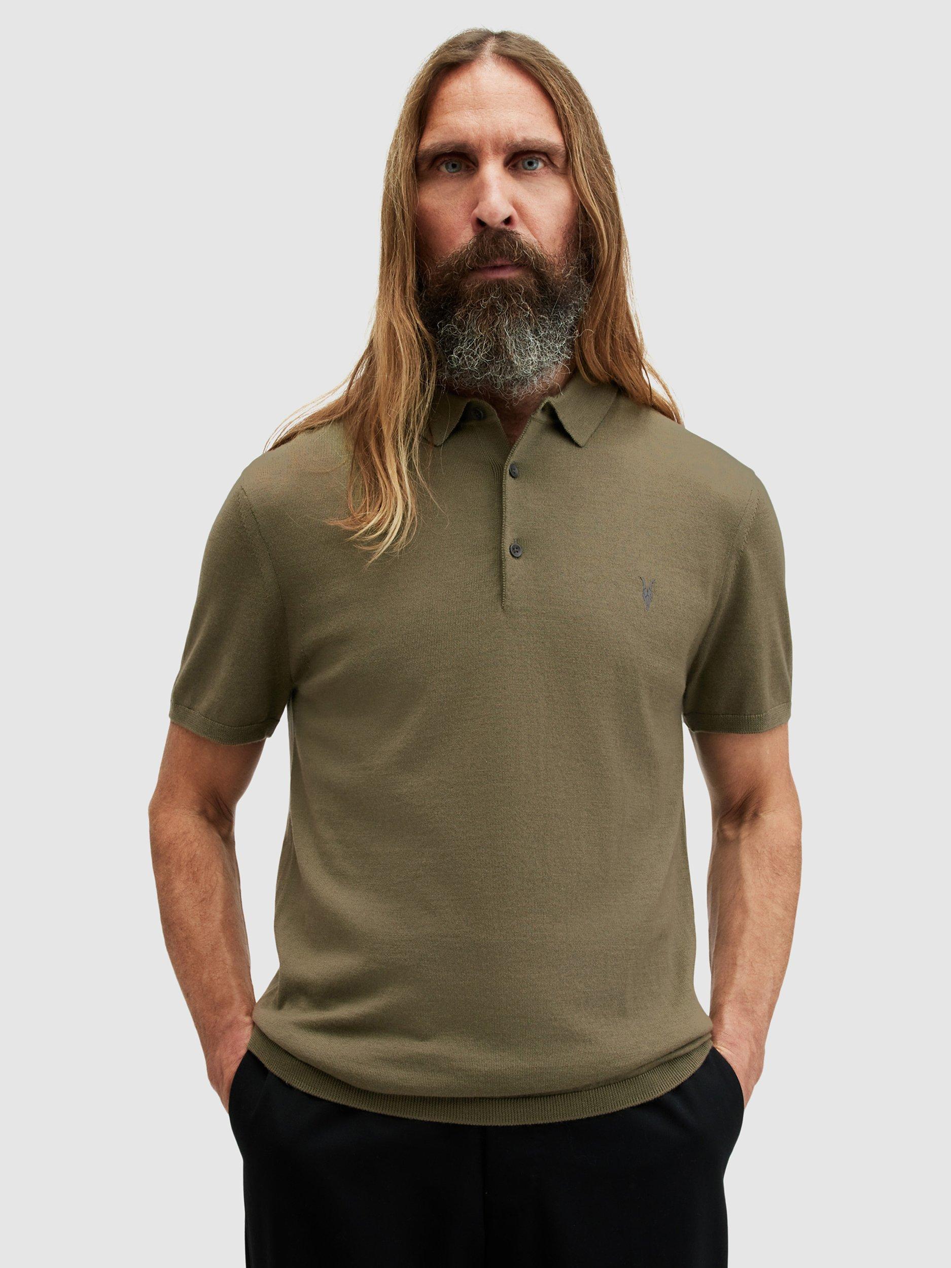 AllSaints Mode Merino Wool Polo Shirt, Avo Green
