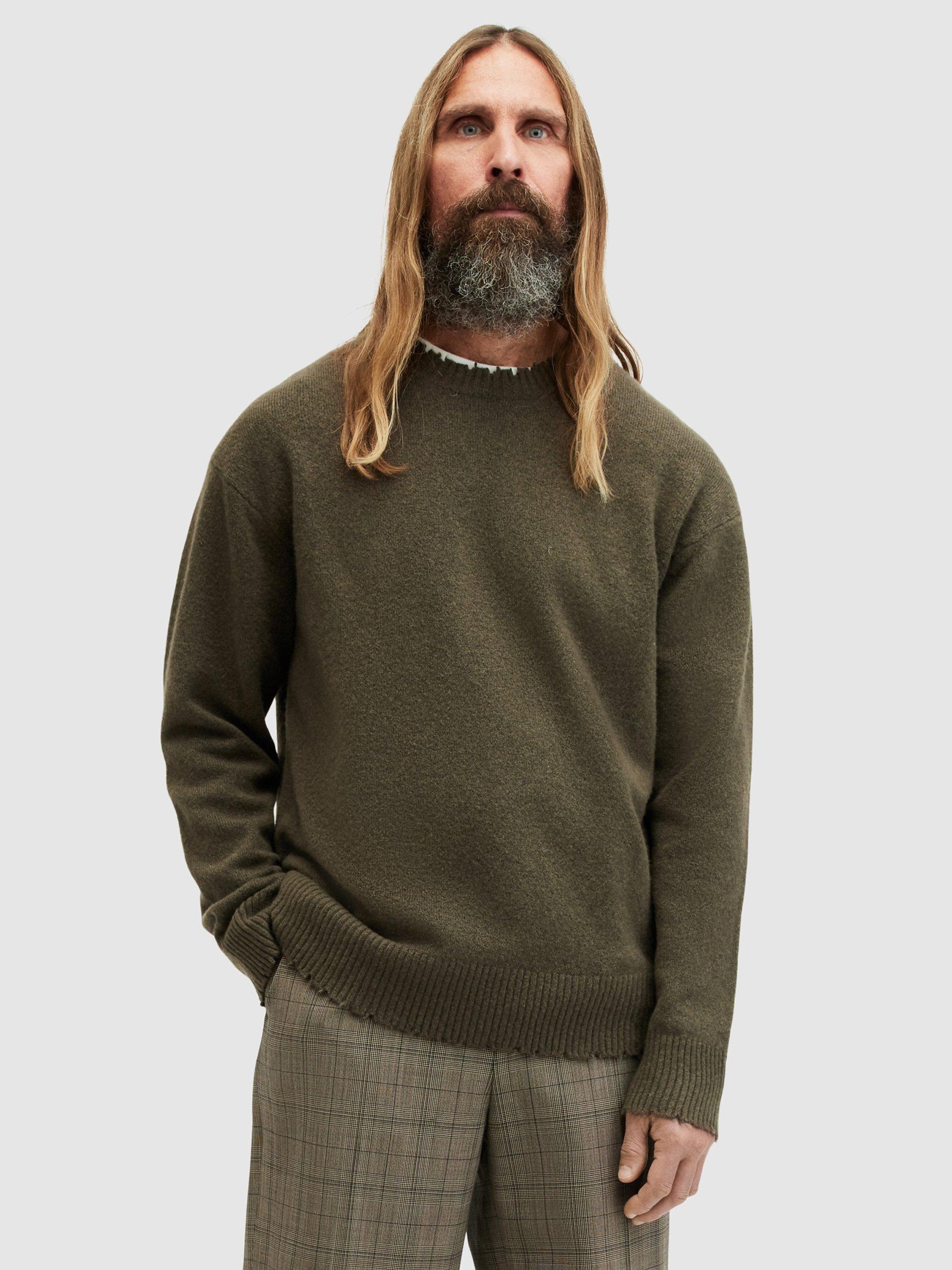 AllSaints Luka Distressed Crew Neck Jumper, Haze Green