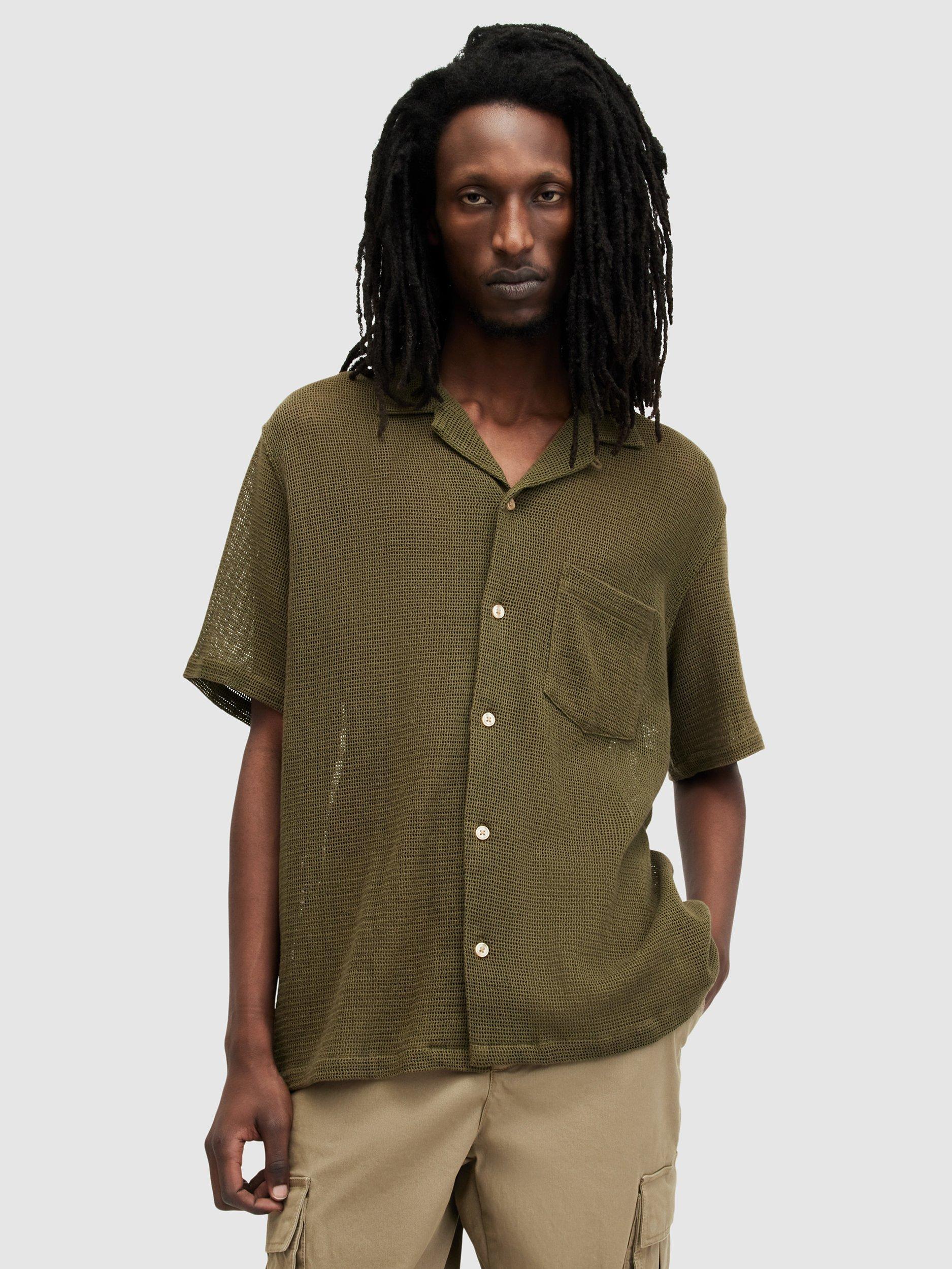 AllSaints Sortie Short Sleeve Shirt, Ash Khaki Green