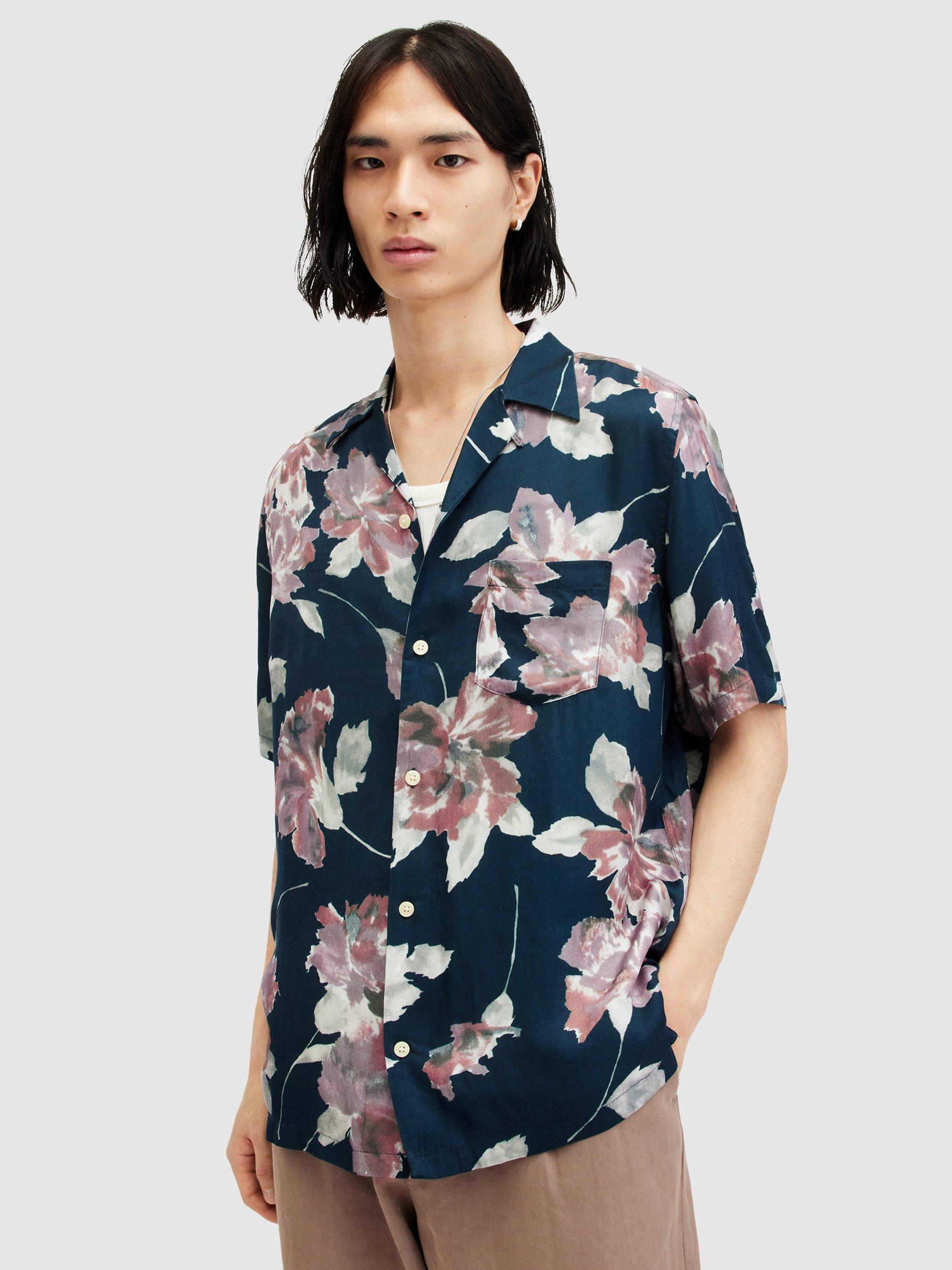 AllSaints Zinnia Short Sleeve Shirt, Blue/Multi