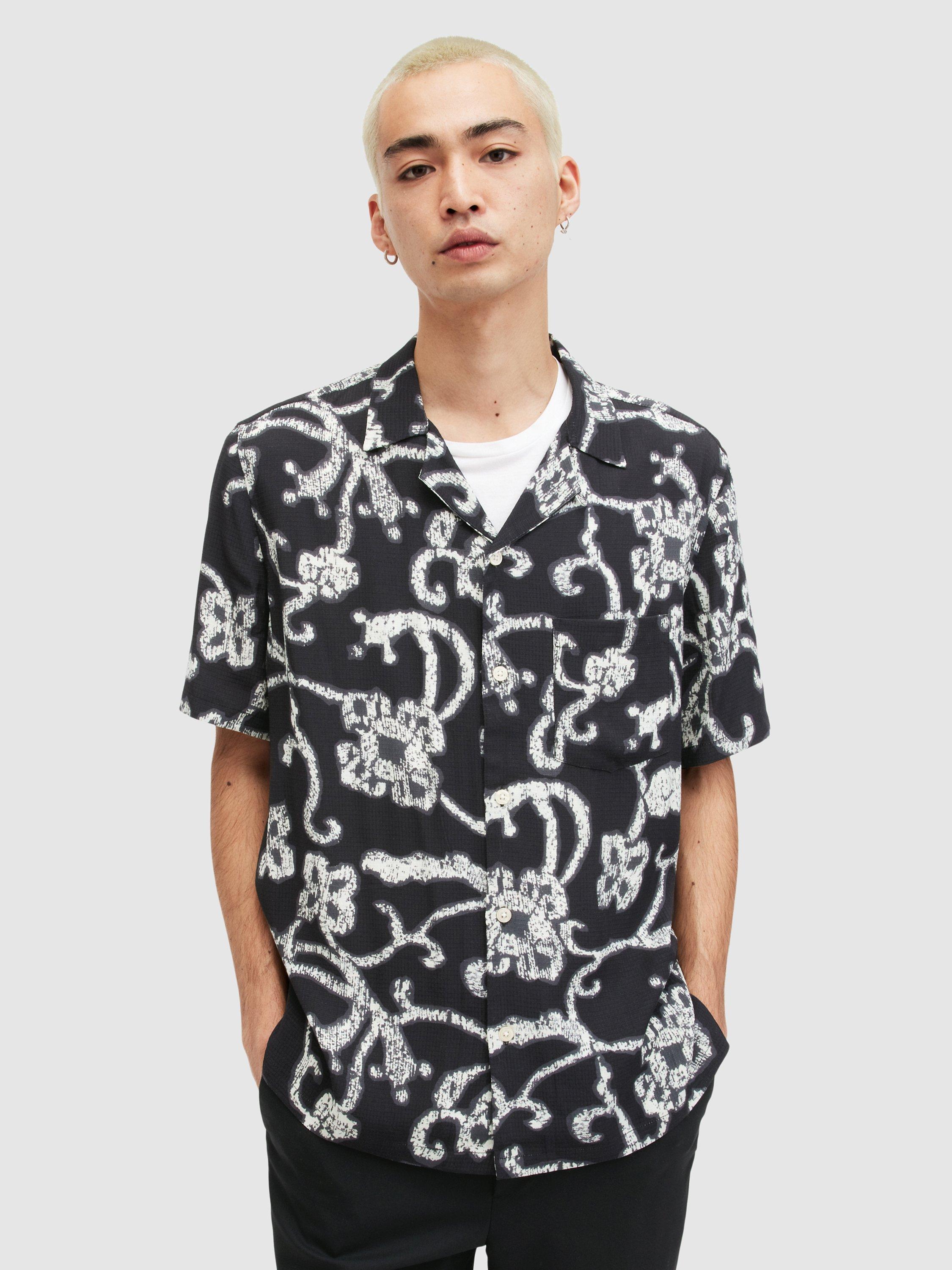 AllSaints Webs Short Sleeve Shirt, Black/White