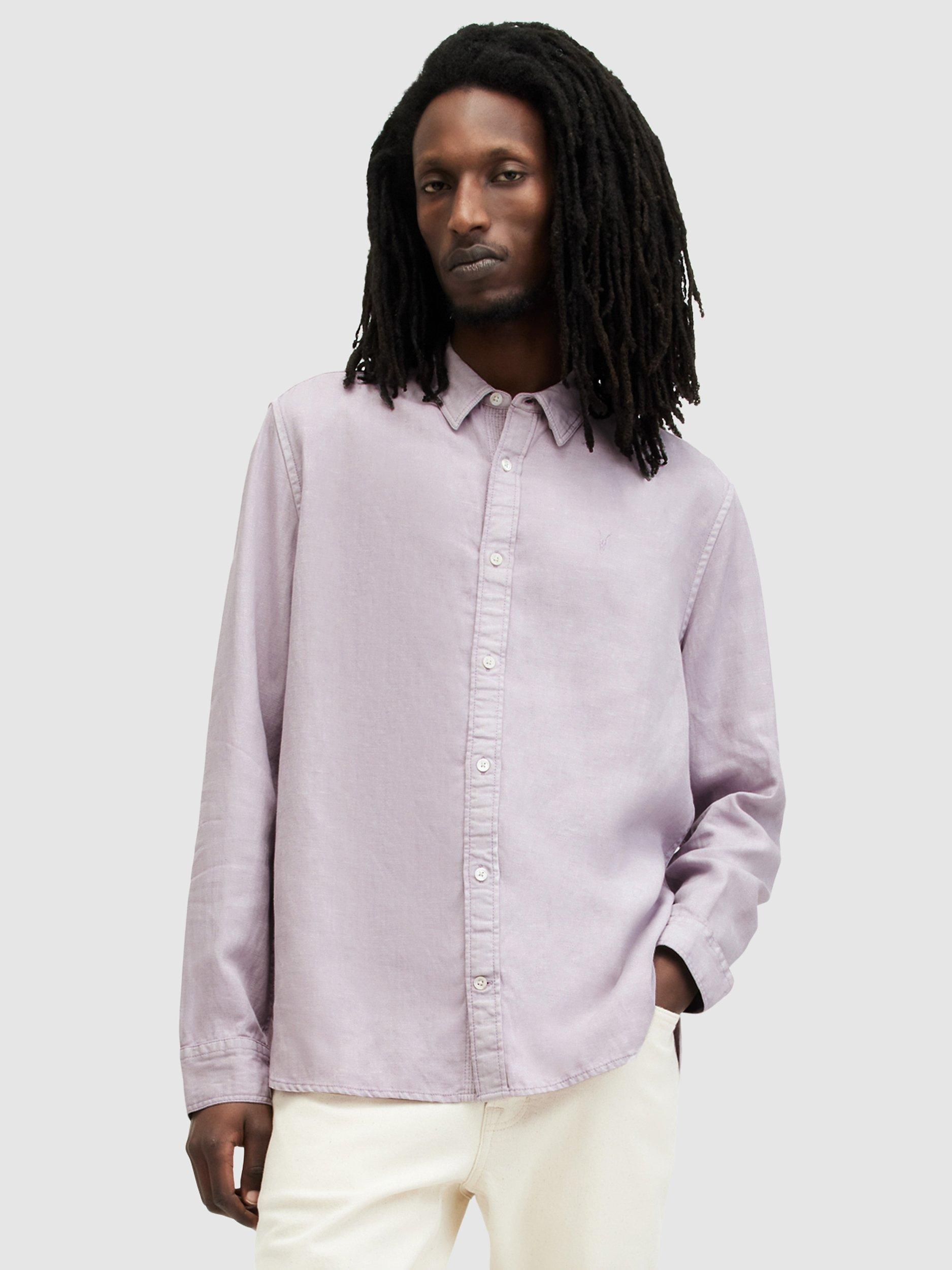 AllSaints Laguna Regular Fit Linen Blend Shirt, Smokey Lilac